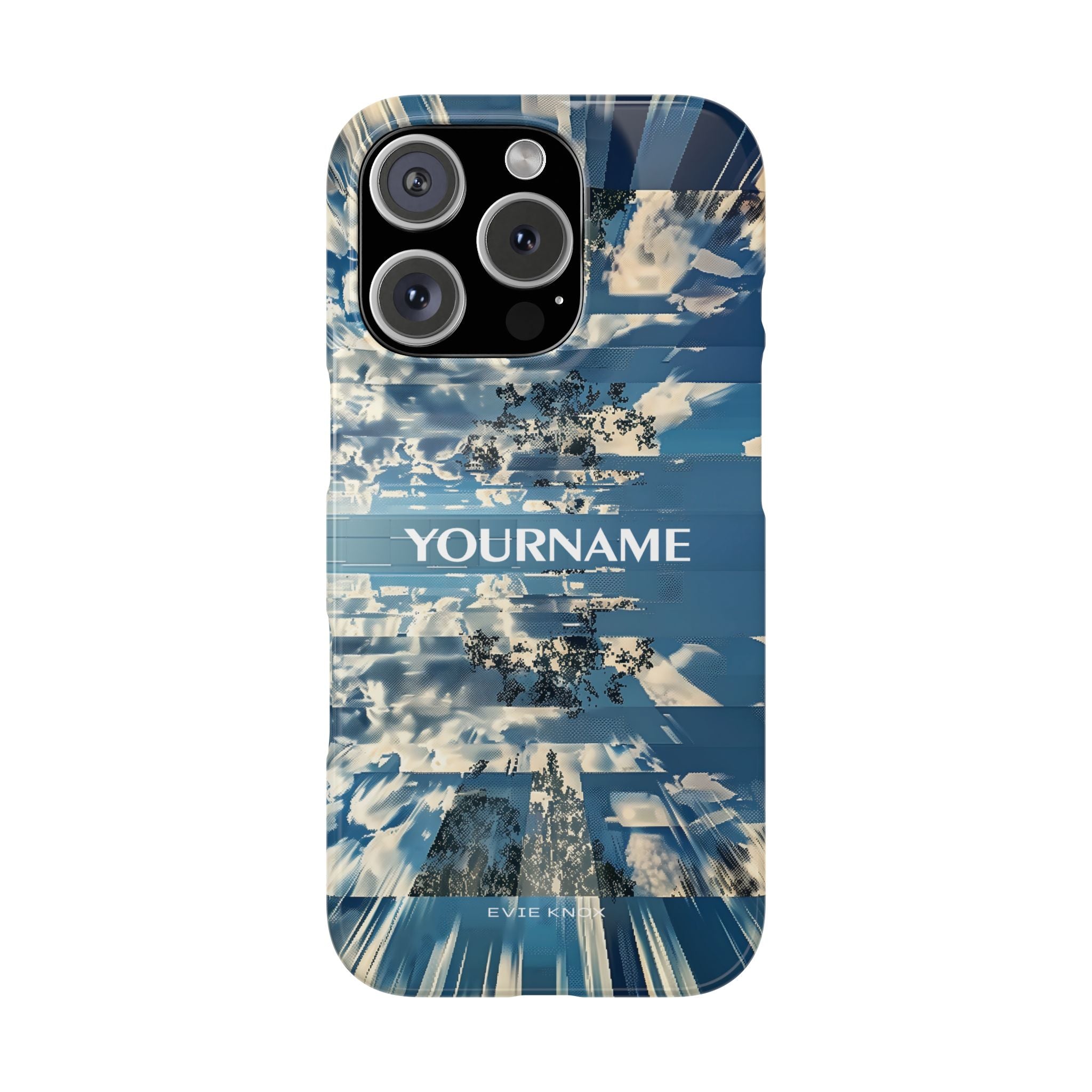 Abstract Prismatic Blue Sky Slim Phone Case — Glitch Cloudscape Design