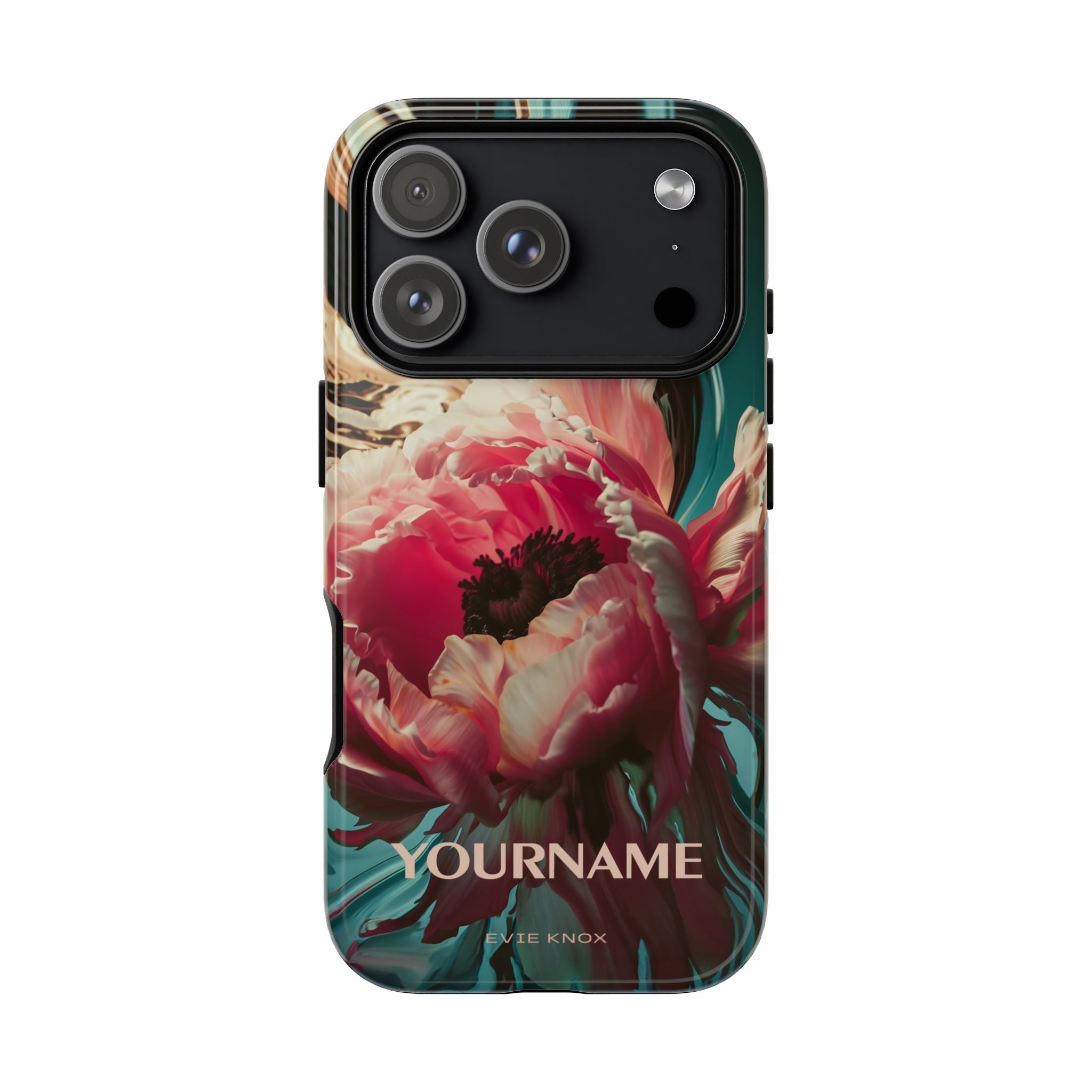 Floral Splash Tough Phone Case — Dark Teal & Pink Peony Design