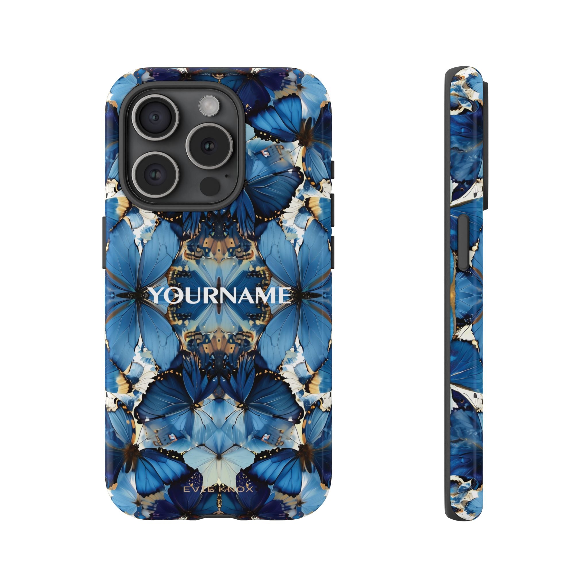 Blue Butterfly Phone Case — Personalized Tough Case with Kaleidoscope Design