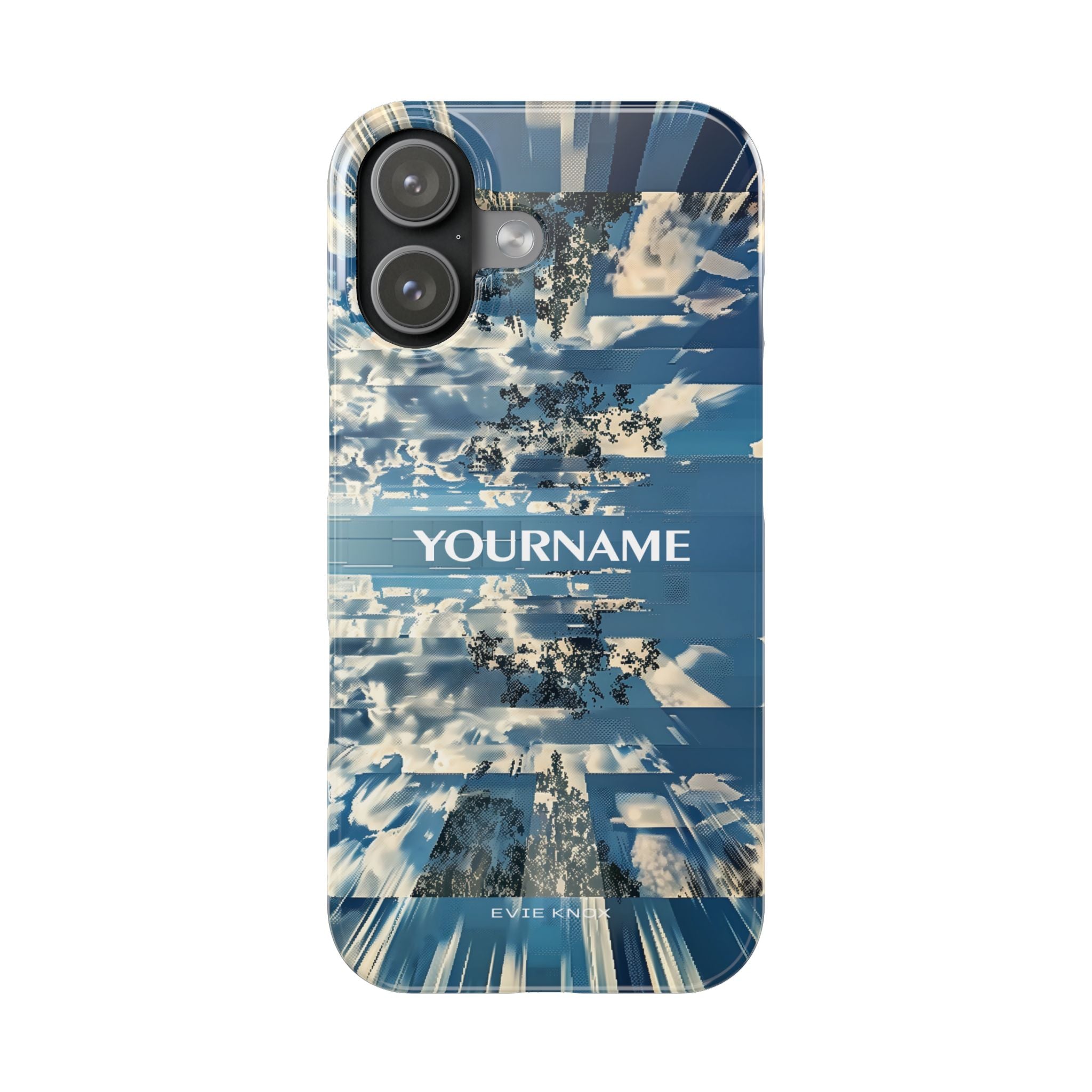 Abstract Prismatic Blue Sky Slim Phone Case — Glitch Cloudscape Design