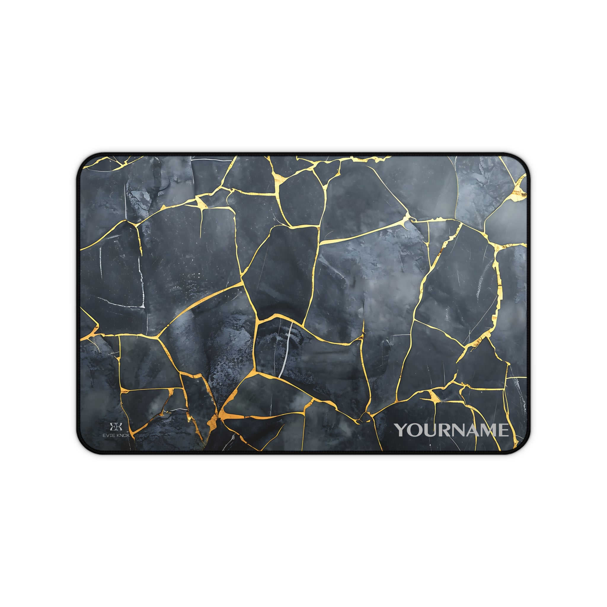 Slate Kintsugi Desk Mat — Black & Gold Personalized Mouse Pad