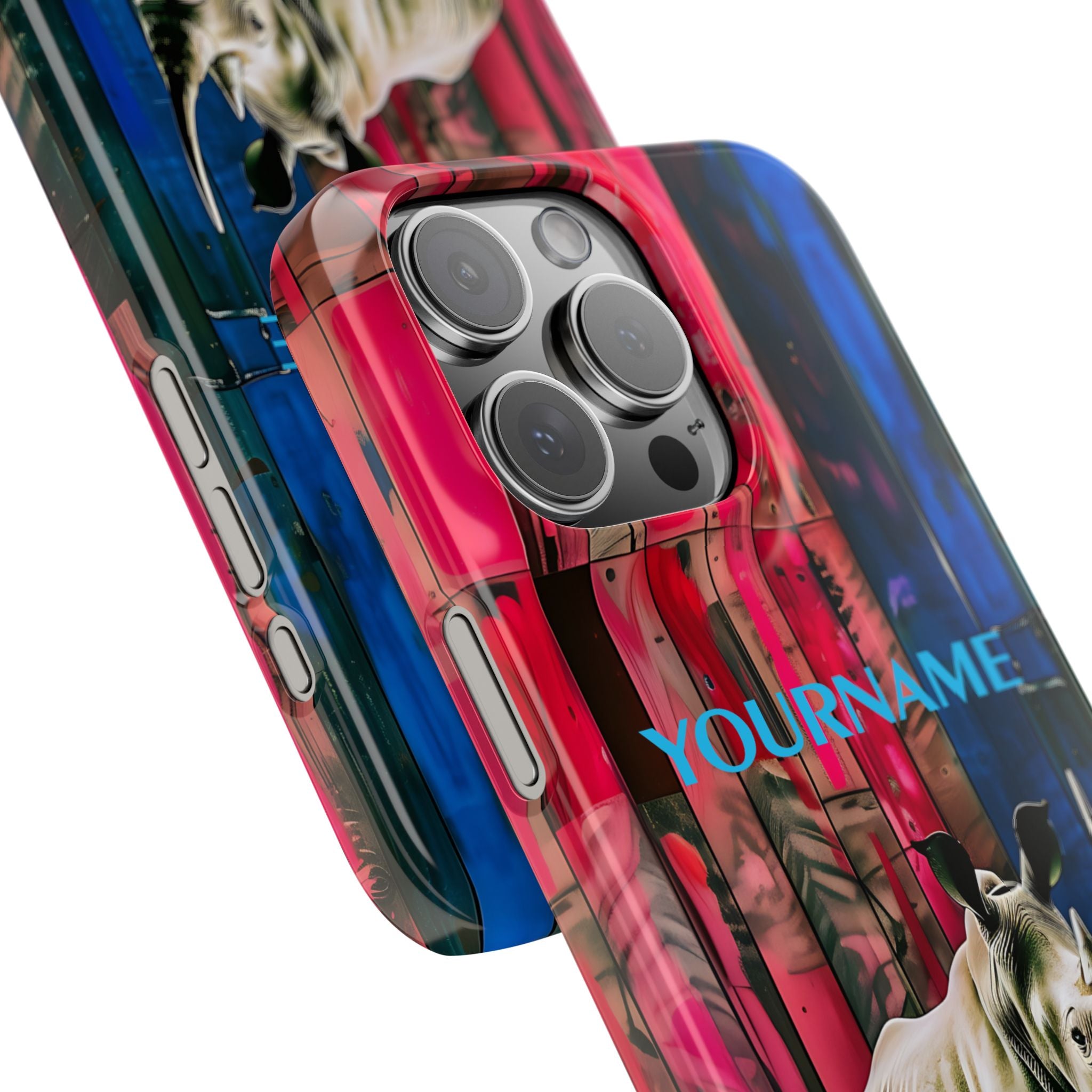 Rhino Pattern Slim Phone Case — Customized Colorful Wood Plank Design