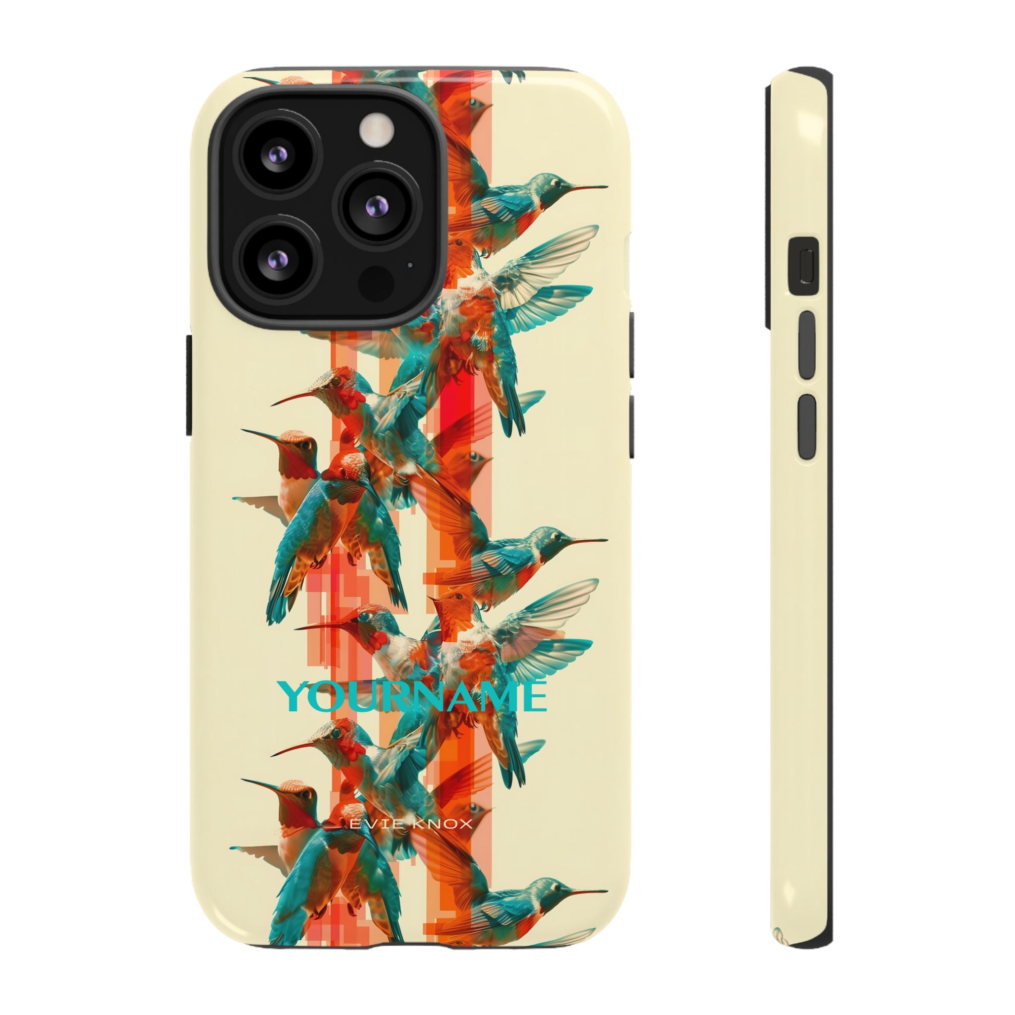 Hummingbird Stripe Tough Phone Case — Retro Teal & Coral Protective Cover