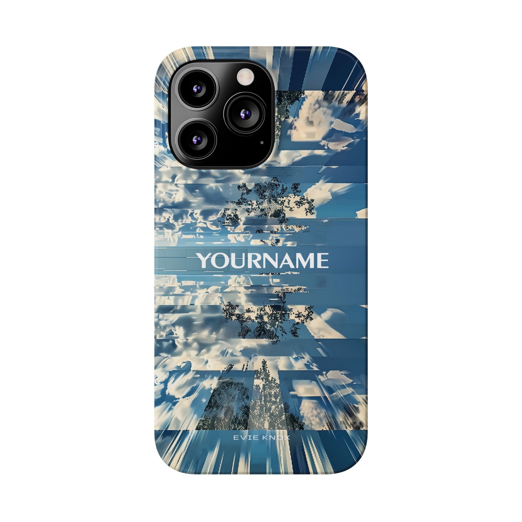 Abstract Prismatic Blue Sky Slim Phone Case — Glitch Cloudscape Design