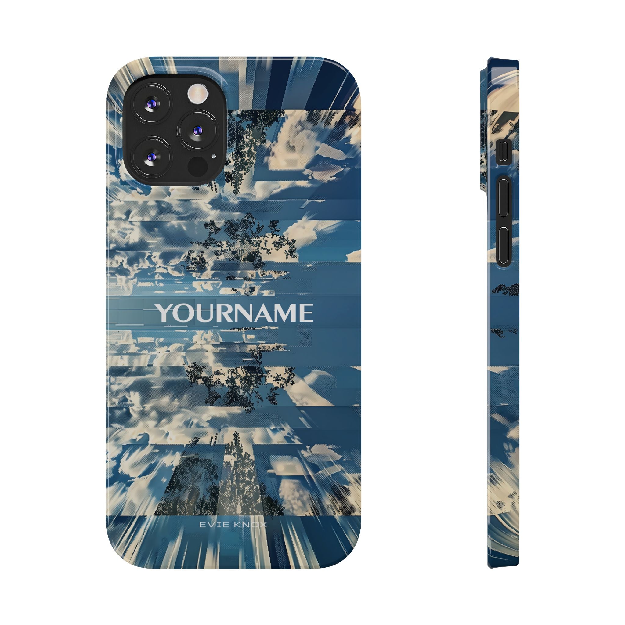 Abstract Prismatic Blue Sky Slim Phone Case — Glitch Cloudscape Design