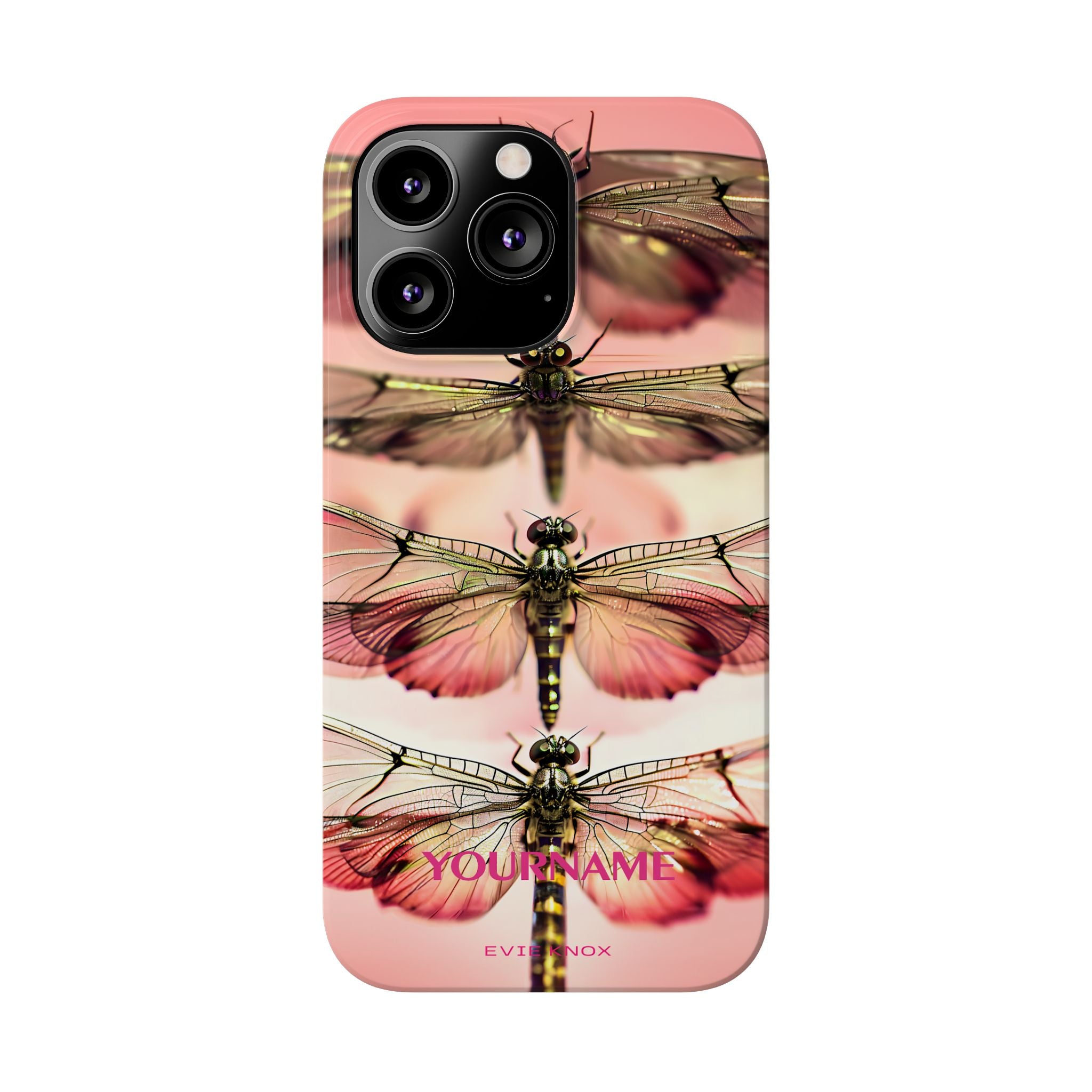 Dragonfly Array Slim Phone Case — Pink Floral Insect Art Protective Cover