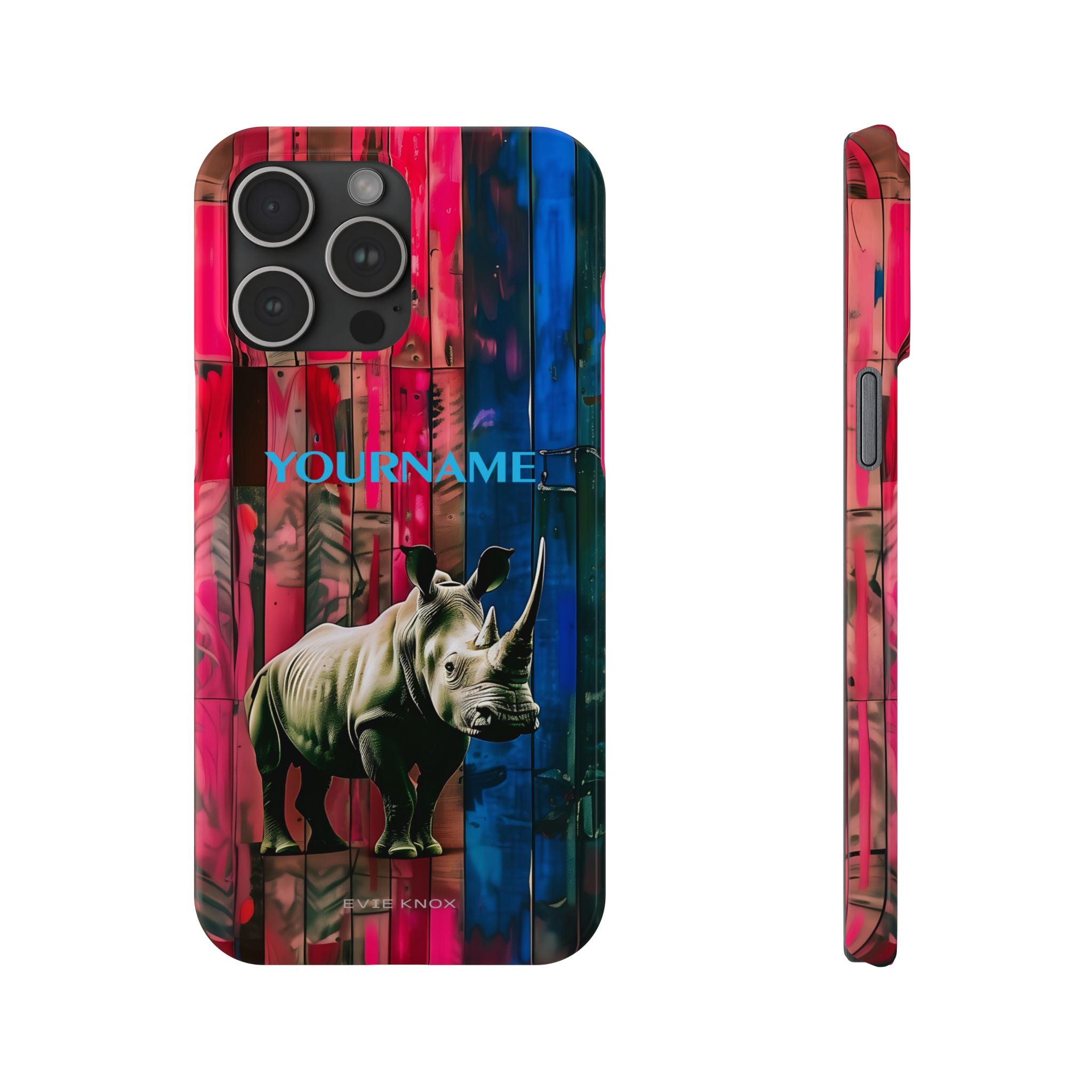 Rhino Pattern Slim Phone Case — Customized Colorful Wood Plank Design