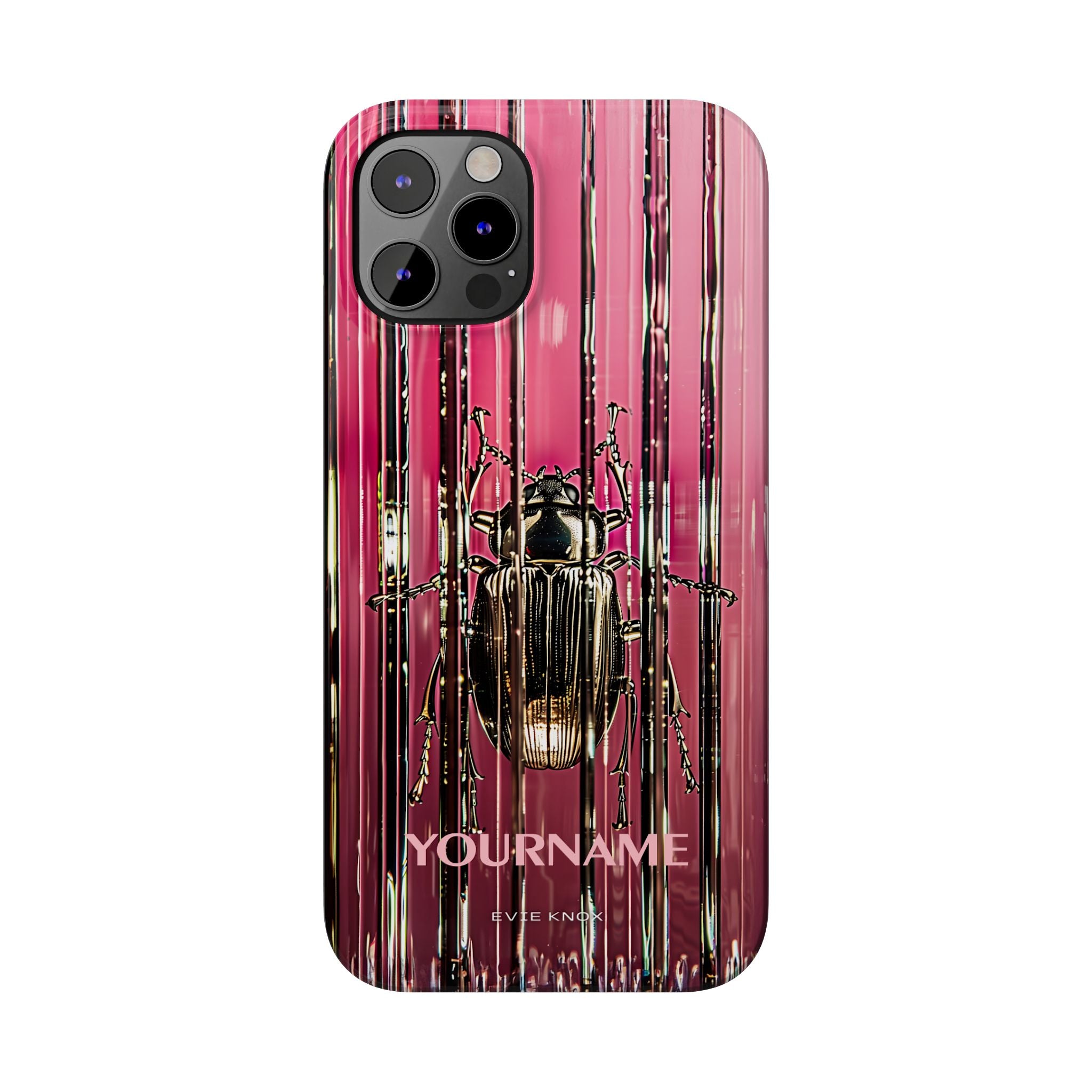 Pink Silver Beetle In Art Glass Slim iPhone Case — Personalized Phone Cover