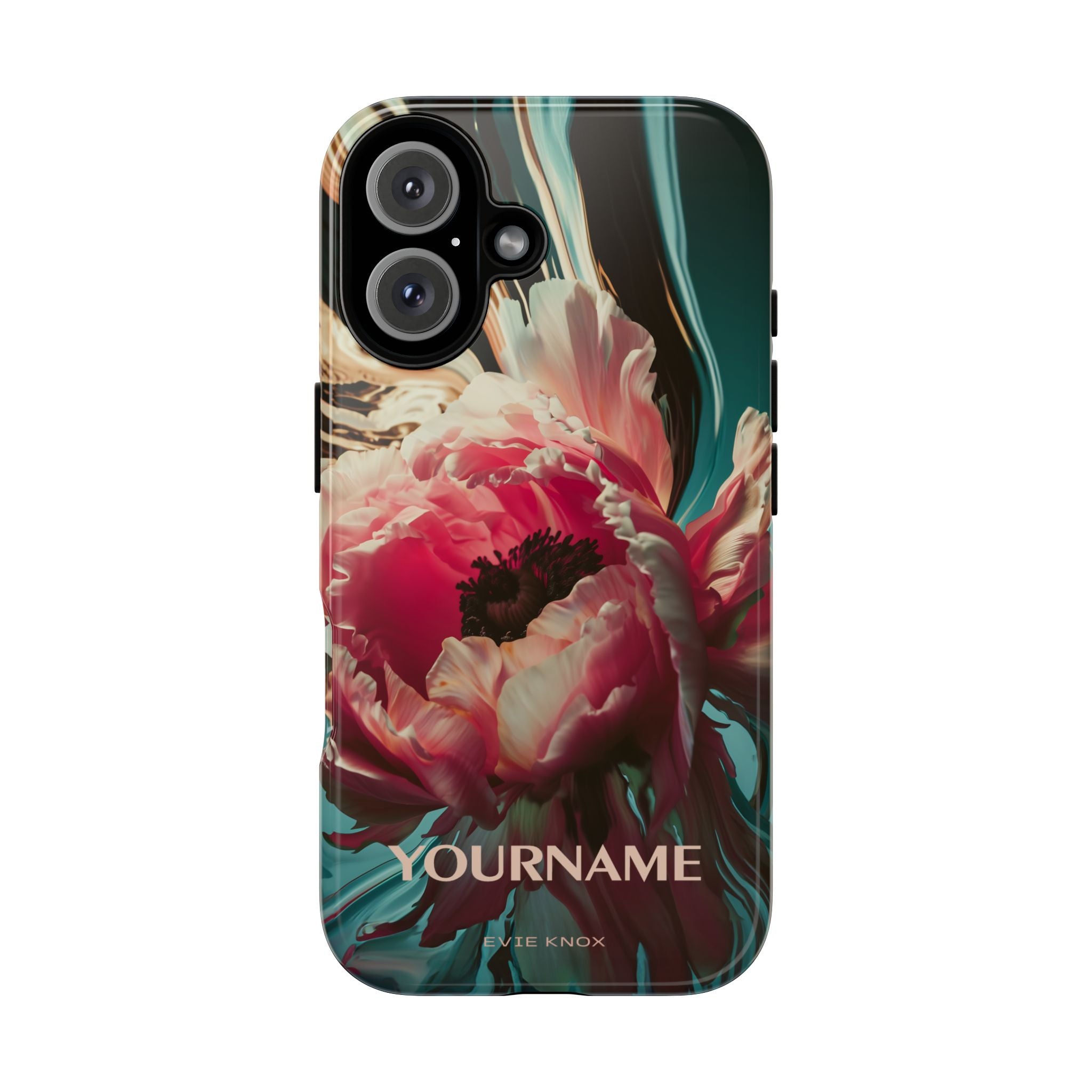 Floral Splash Tough Phone Case — Dark Teal & Pink Peony Design