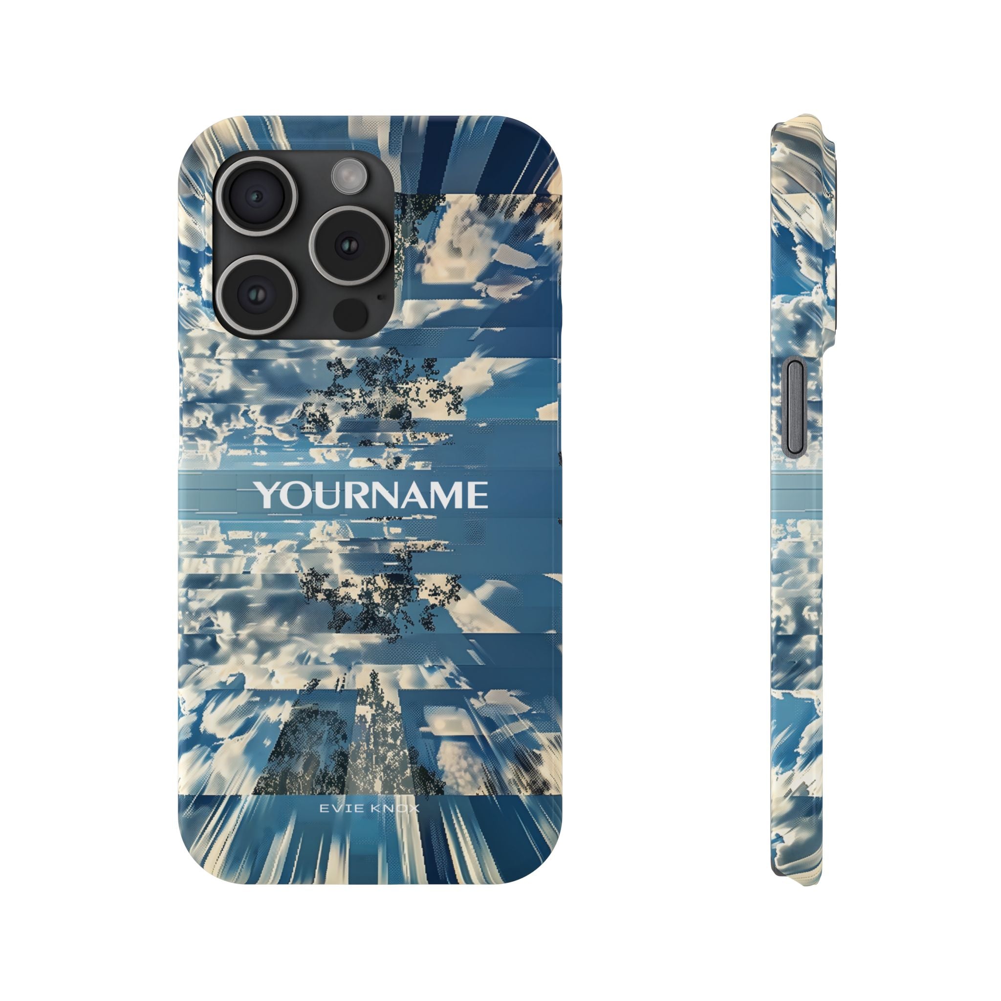 Abstract Prismatic Blue Sky Slim Phone Case — Glitch Cloudscape Design