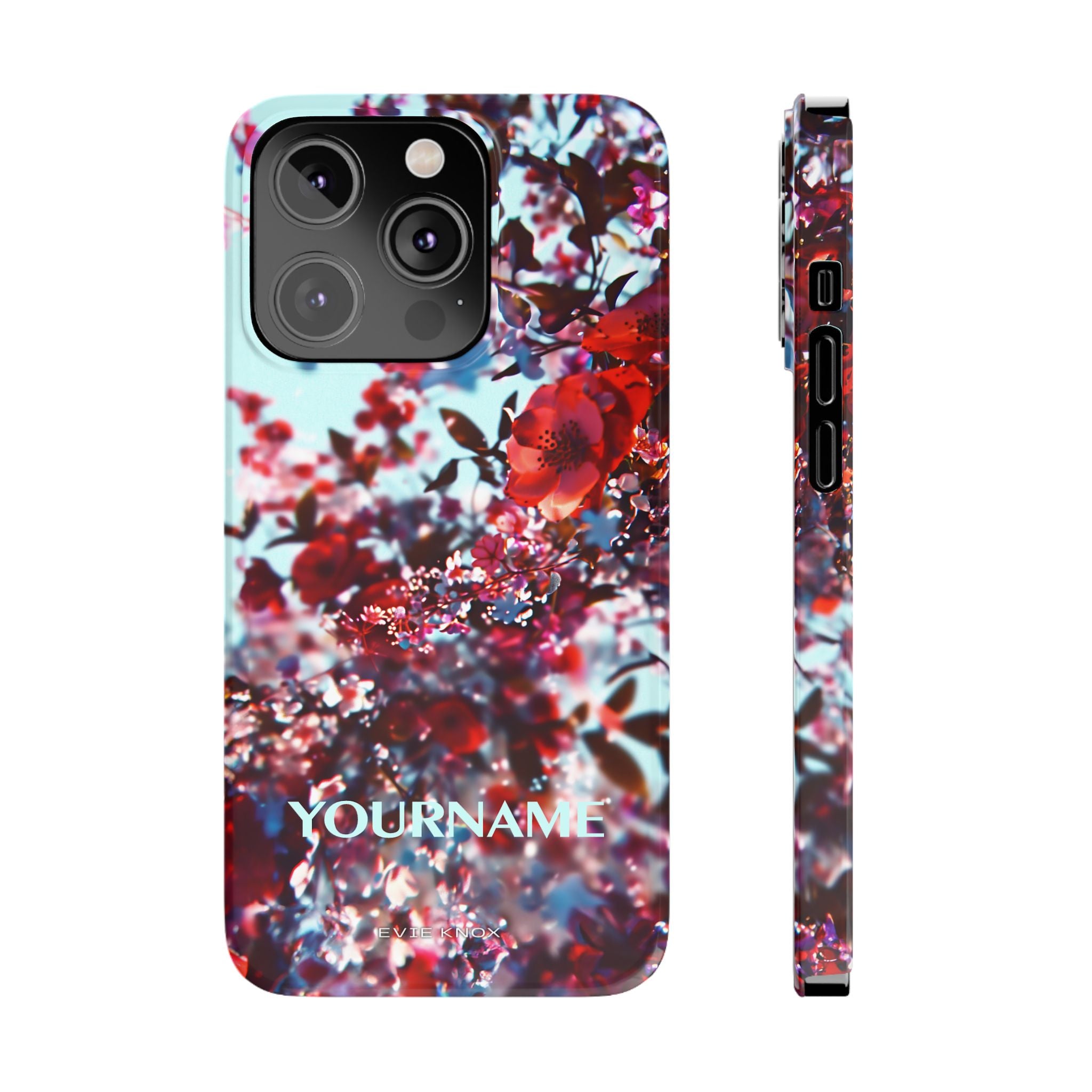Red Cherry Blossom Floral Slim iPhone Case