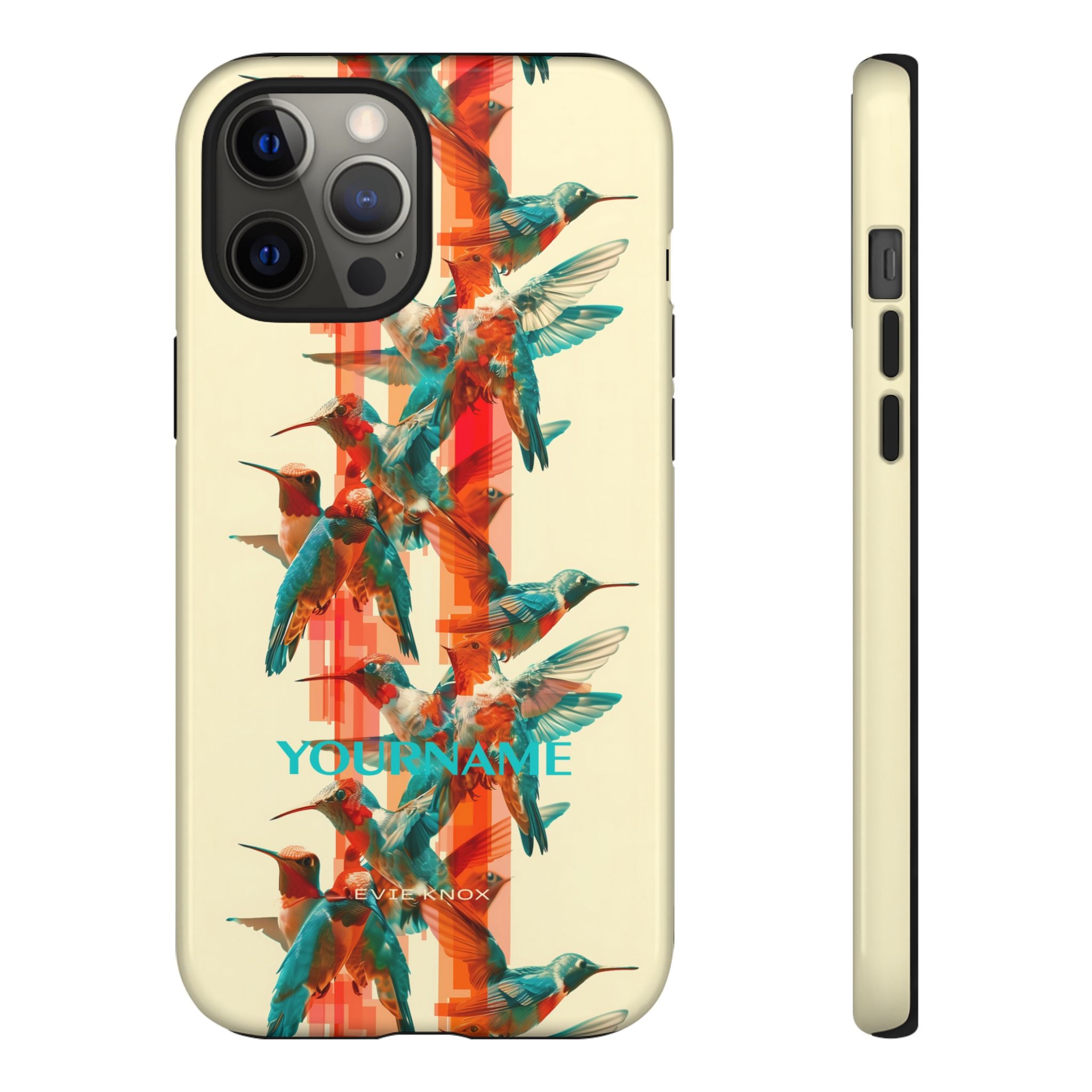 Hummingbird Stripe Tough Phone Case — Retro Teal & Coral Protective Cover