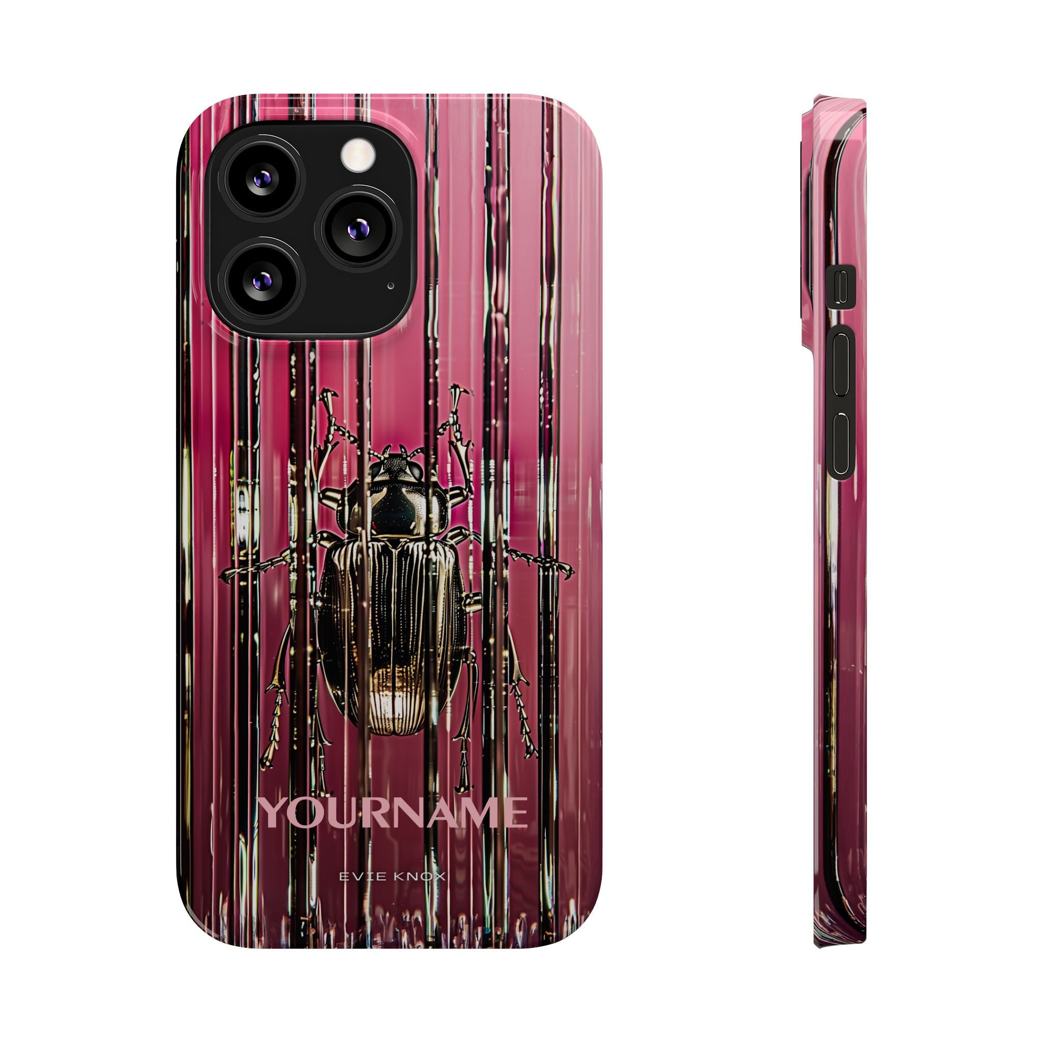 Pink Silver Beetle In Art Glass Slim iPhone Case — Personalized Phone Cover