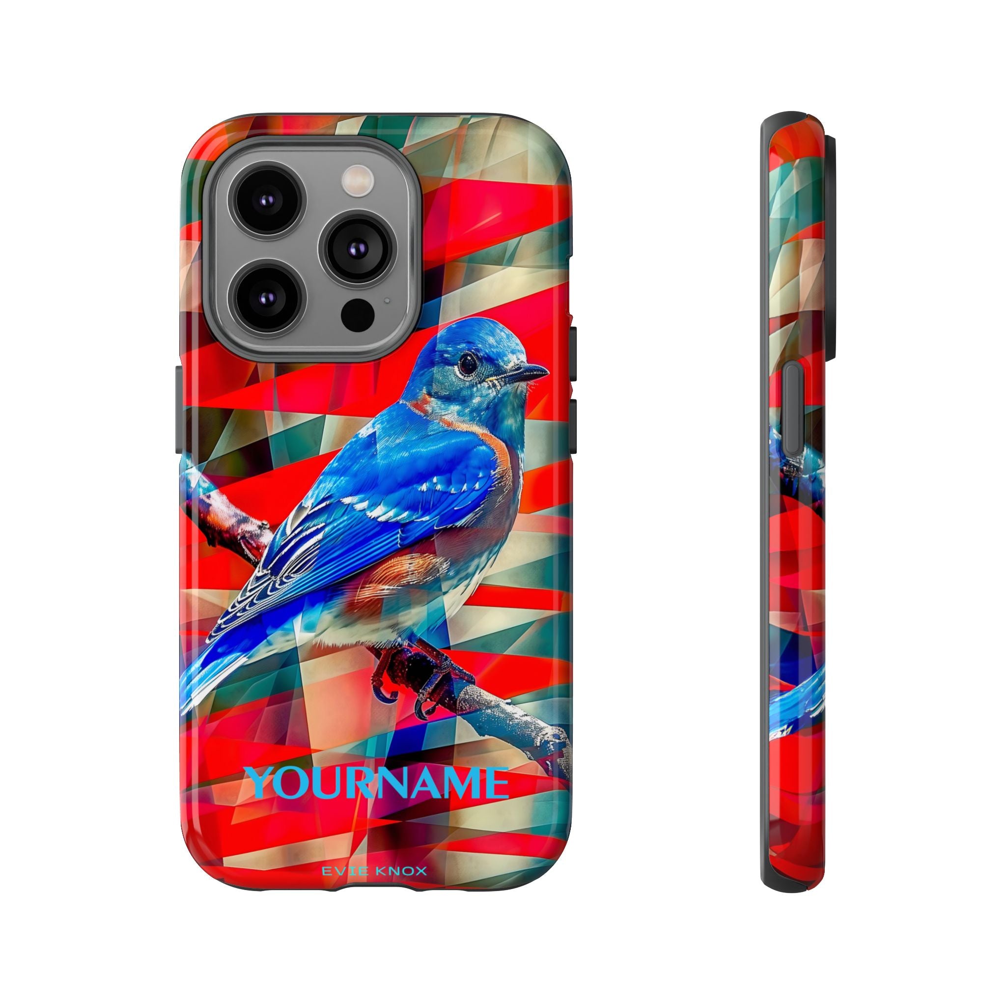 Bluebird Tough Phone Case — Vibrant Geometric Nature Design