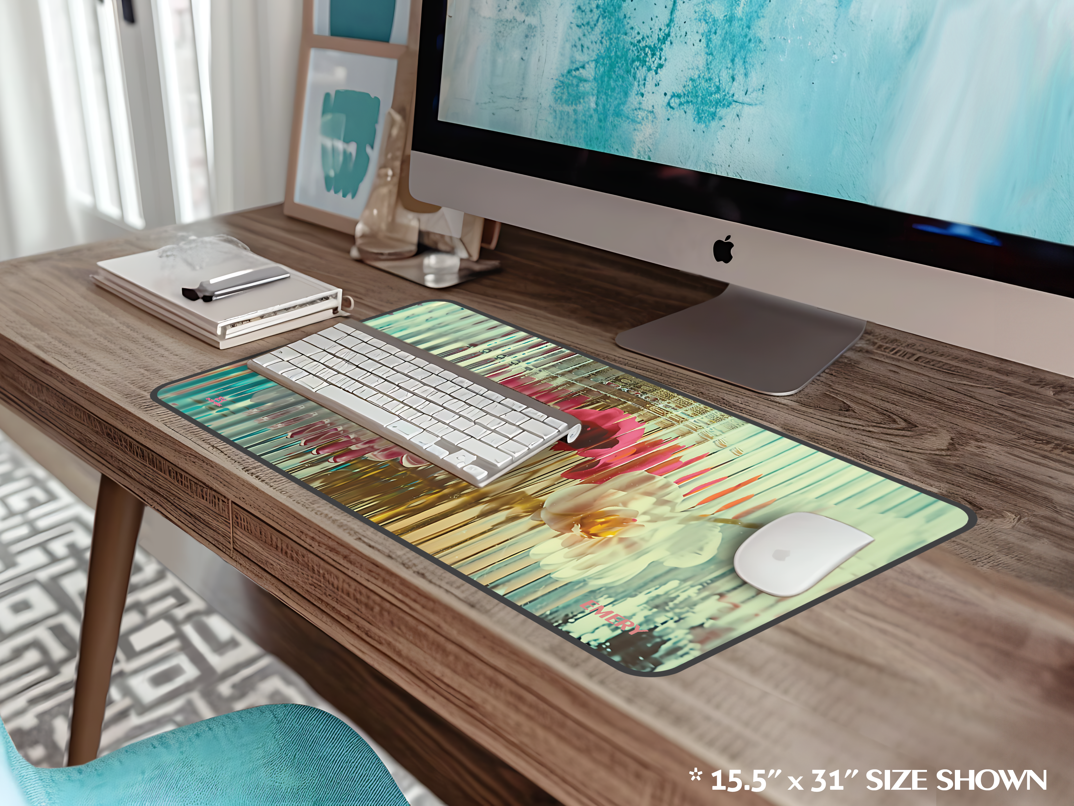 Floral Ripple Desk Mat — Blurred Glass Orchid & Poppy Design