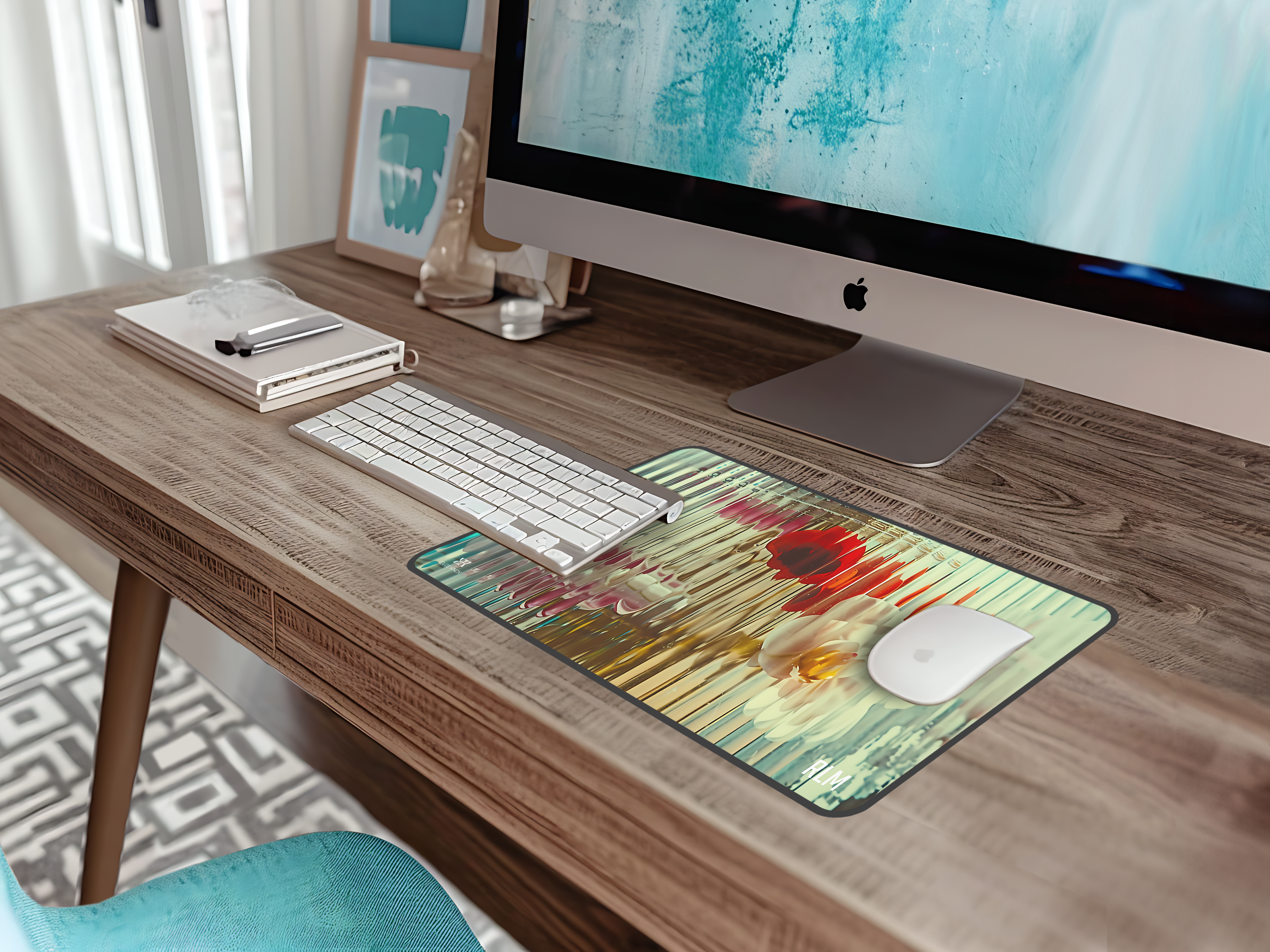Floral Ripple Desk Mat — Blurred Glass Orchid & Poppy Design
