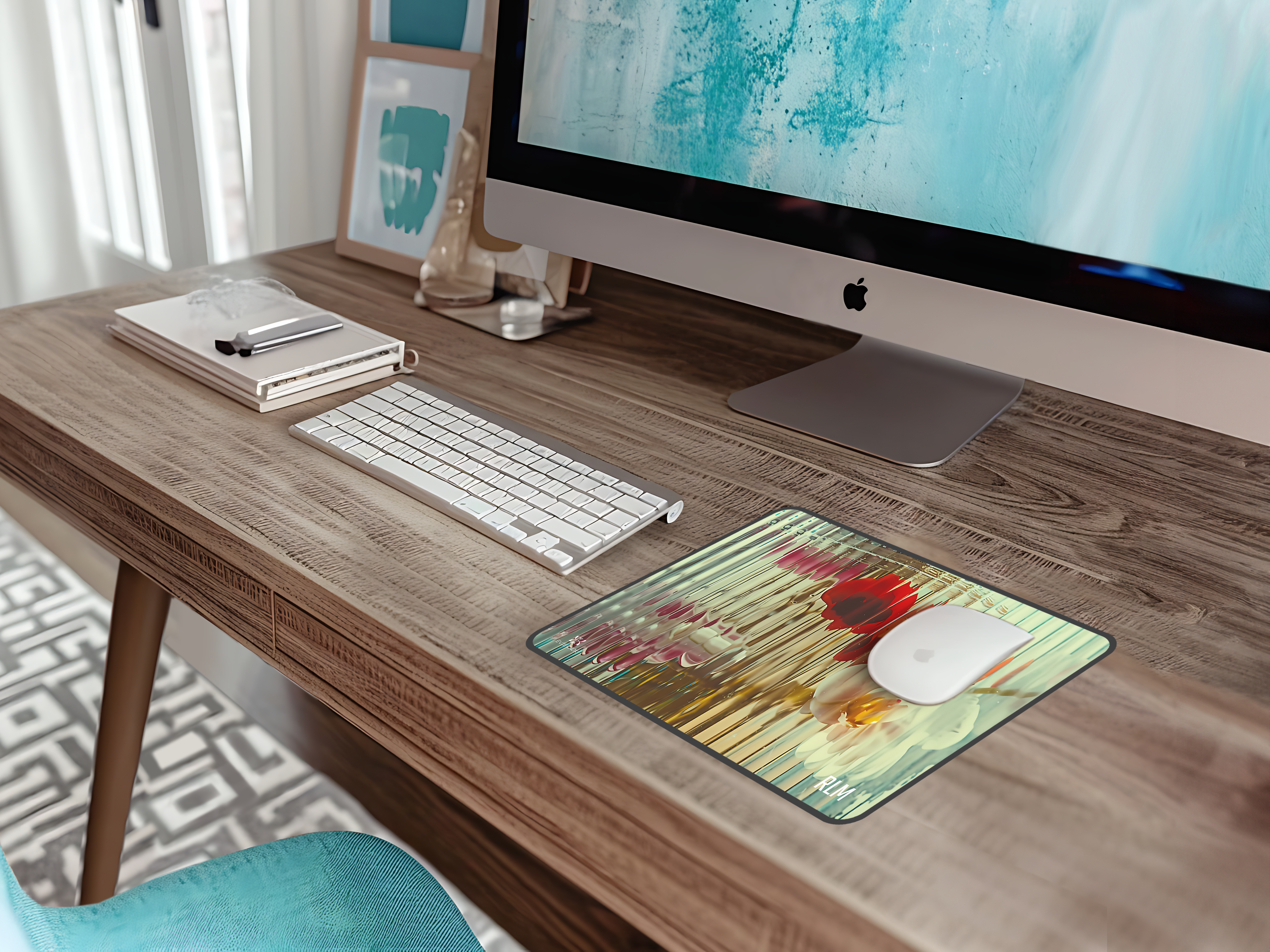 Floral Ripple Desk Mat — Blurred Glass Orchid & Poppy Design