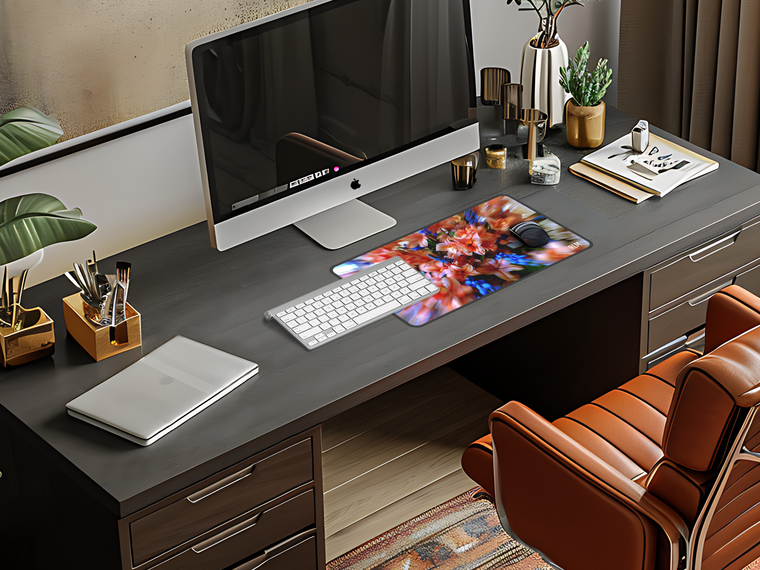 Vibrant Lily Bloom Desk Mat — Zoom Focus Floral Mouse Pad
