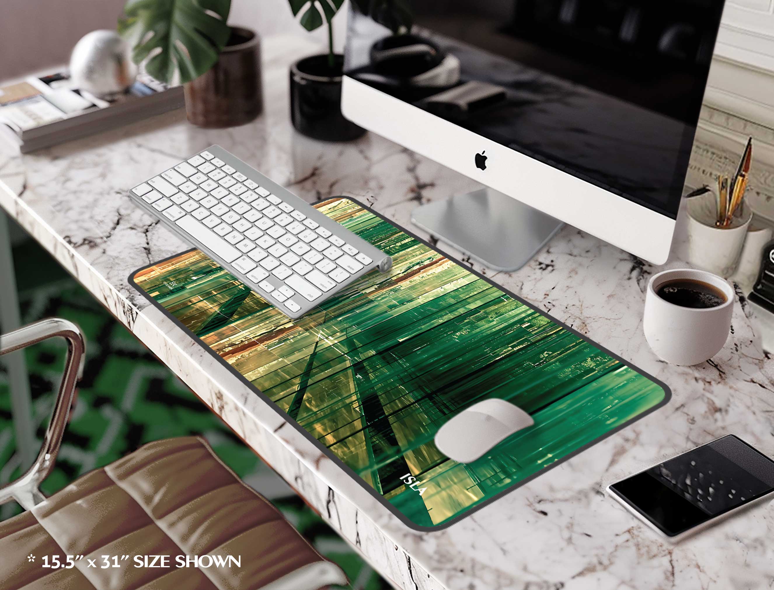 Abstract Striped Green Forest Desk Mat — Personalizable Mouse Pad