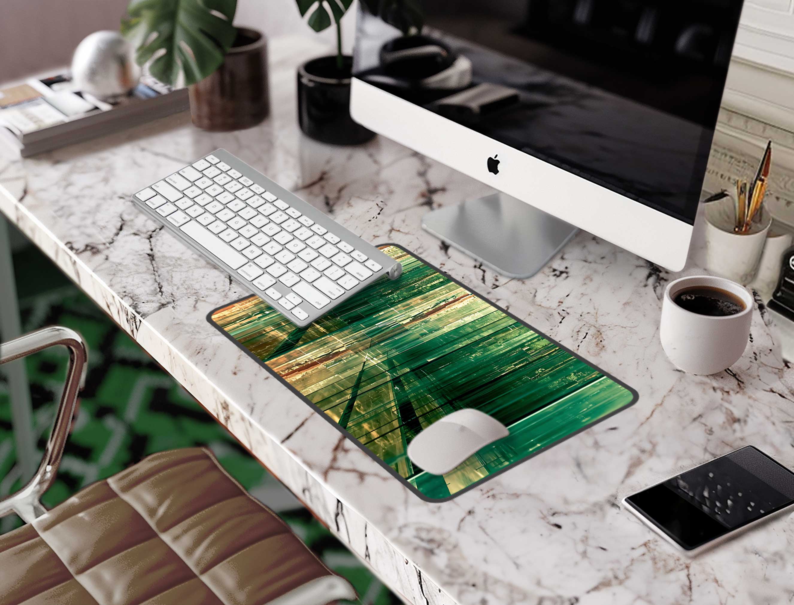 Abstract Striped Green Forest Desk Mat — Personalizable Mouse Pad