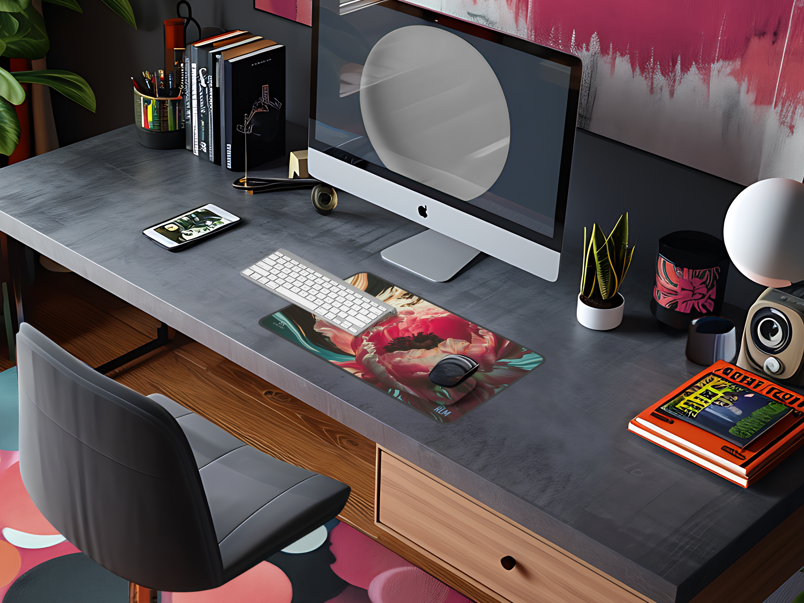 Floral Bloom Desk Mat — Personalizable Pink Peony Mouse Pad