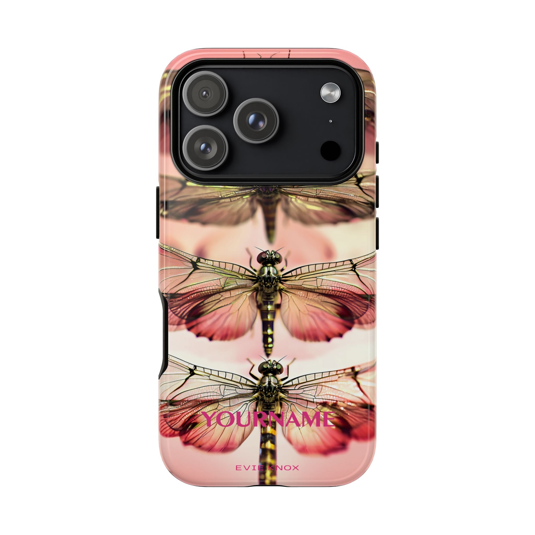 Dragonfly Array Tough Phone Case — Pink Floral Insect Art Protective Cover