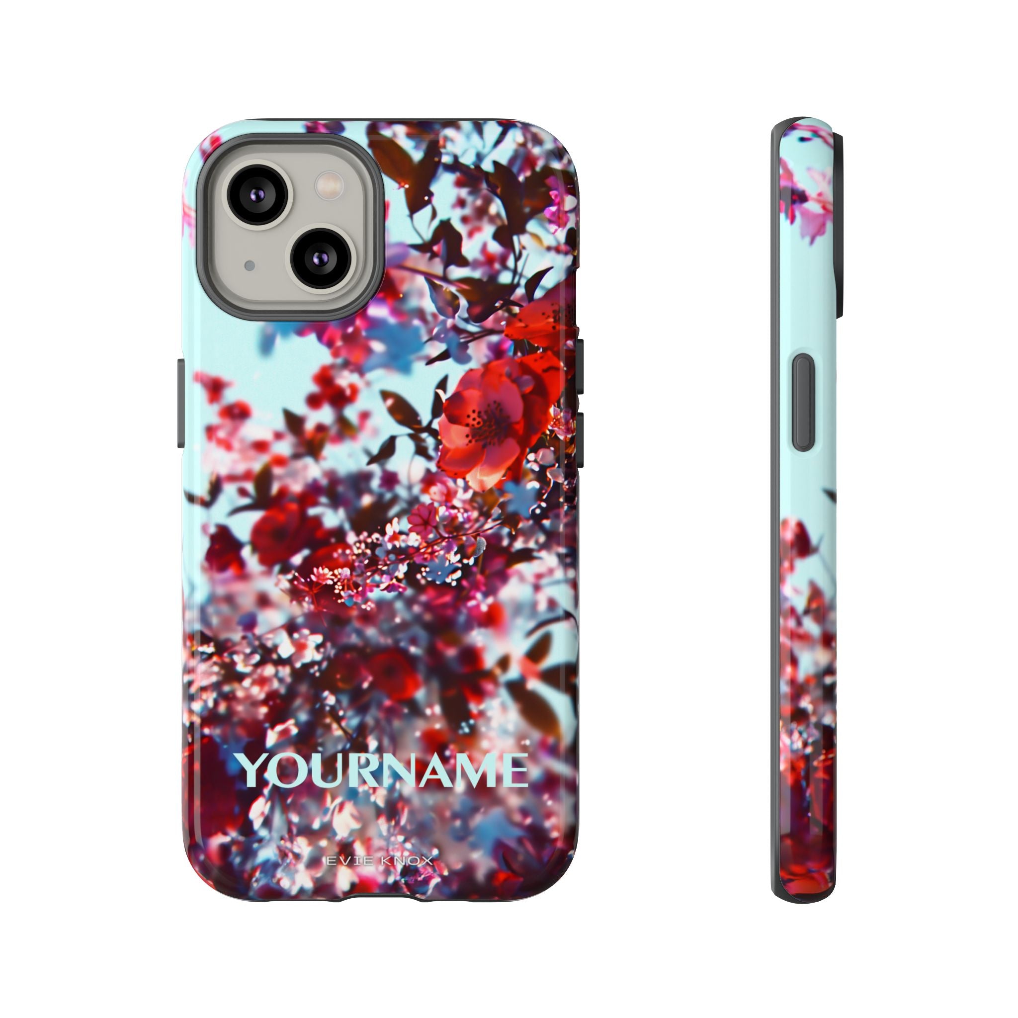 Red Cherry Blossom Floral Tough iPhone Case — Customizable Protective Cover