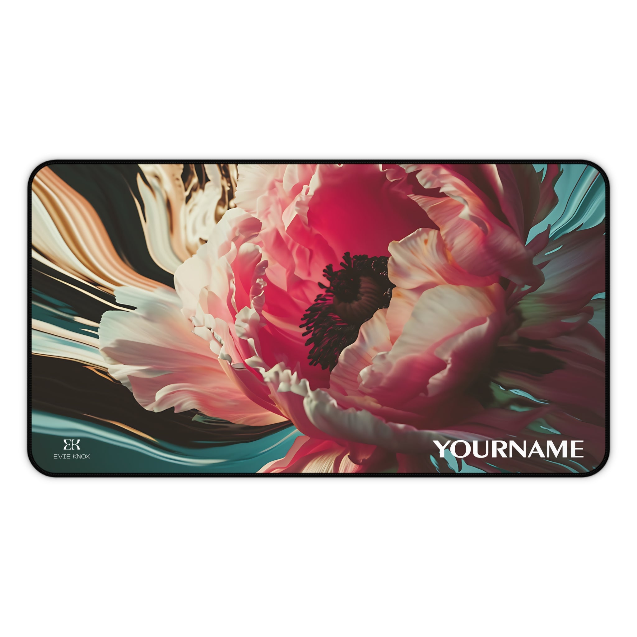 Floral Bloom Desk Mat — Personalizable Pink Peony Mouse Pad
