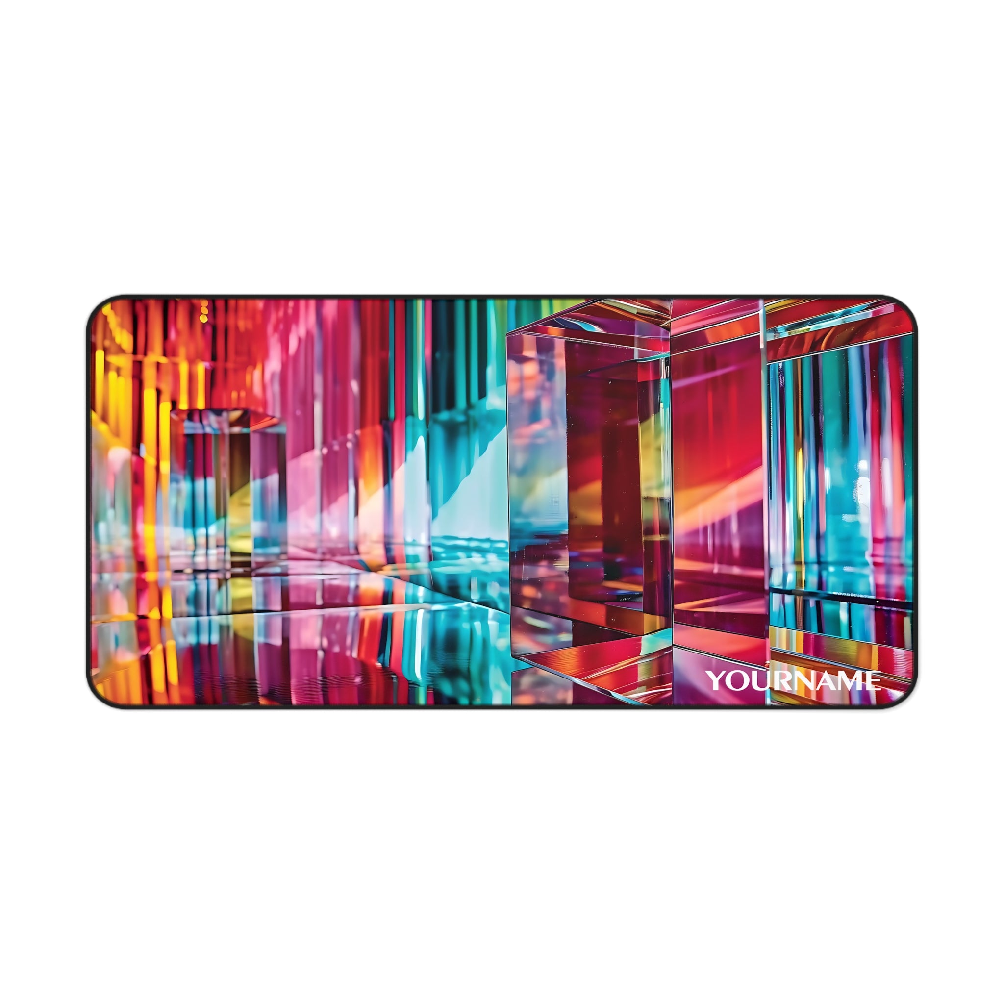Prismatic Neon Crystal Desk Mat — Colorful Abstract Mouse Pad