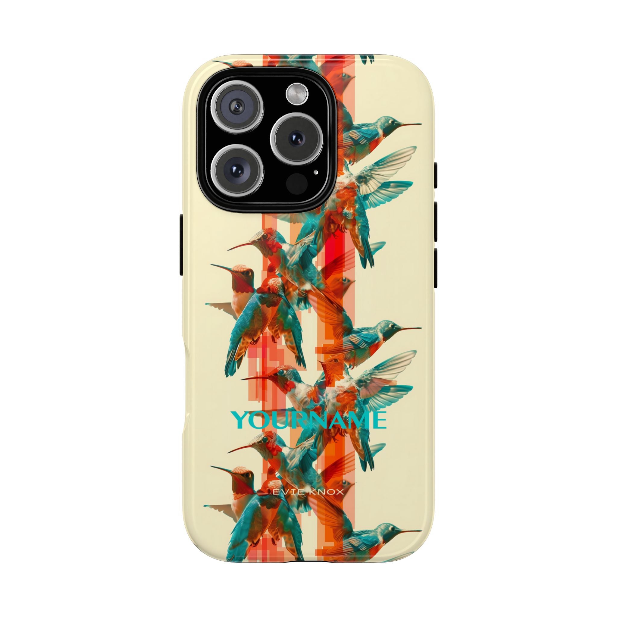 Hummingbird Stripe Tough Phone Case — Retro Teal & Coral Protective Cover