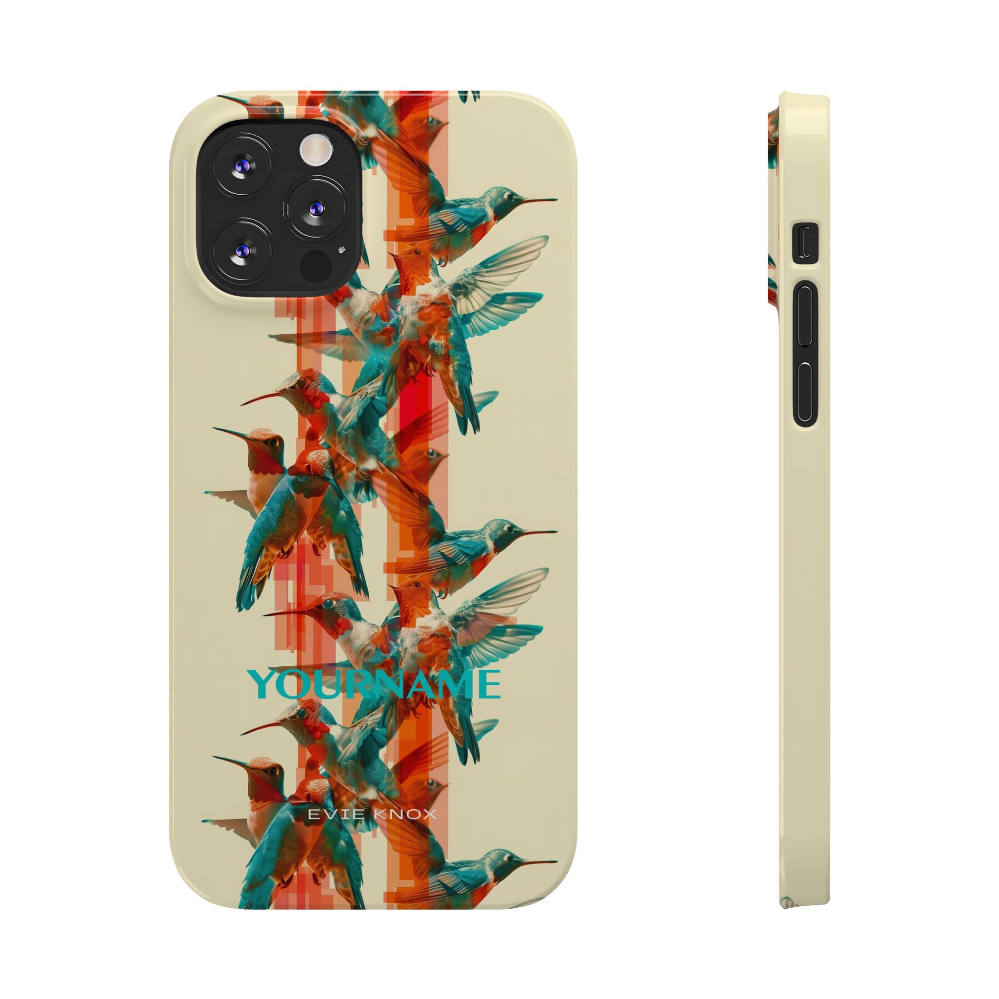 Hummingbird Stripe Slim Phone Case — Retro Teal & Coral Protective Cover