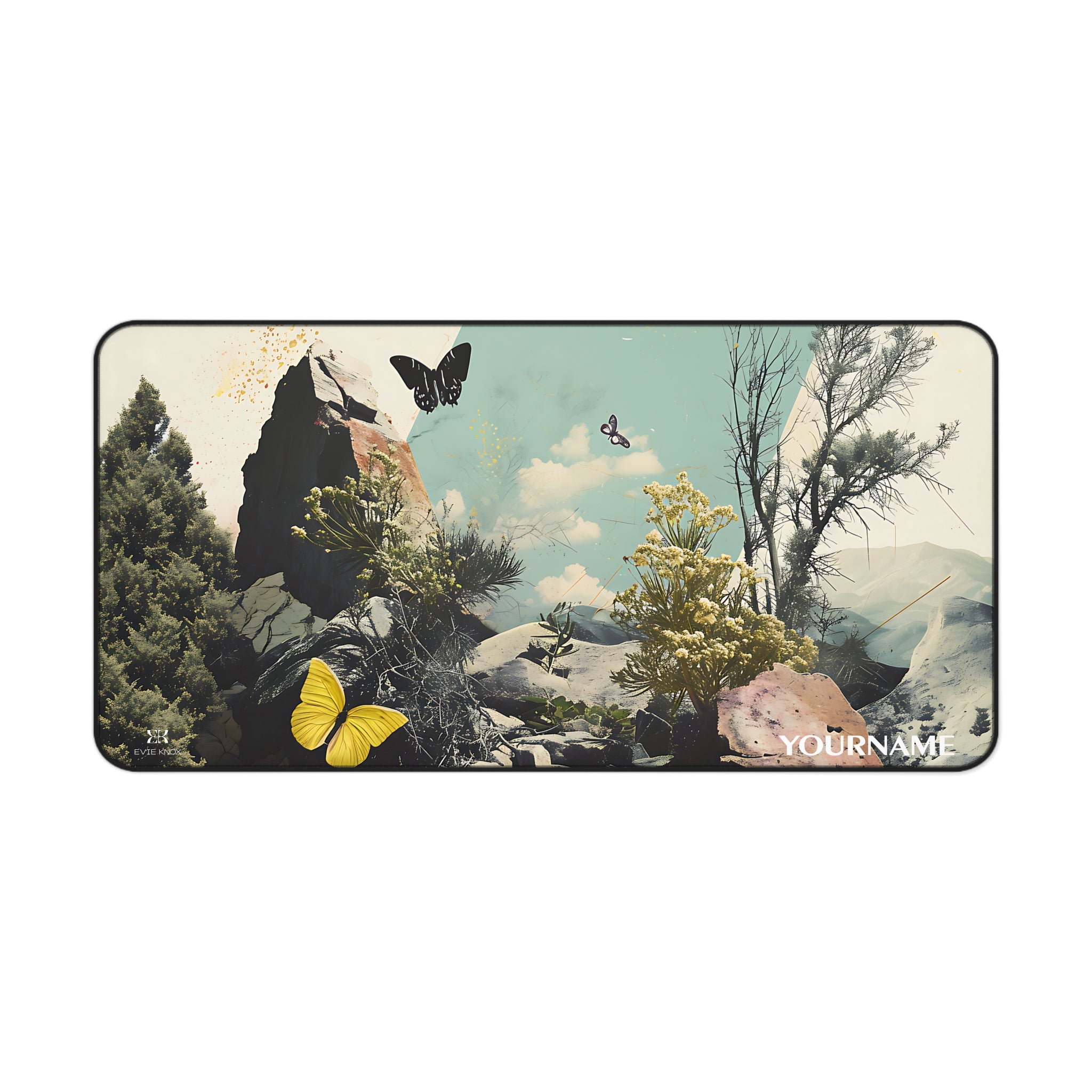 Butterfly Meadow Desk Mat — Personalized Nature Landscape Mousepad