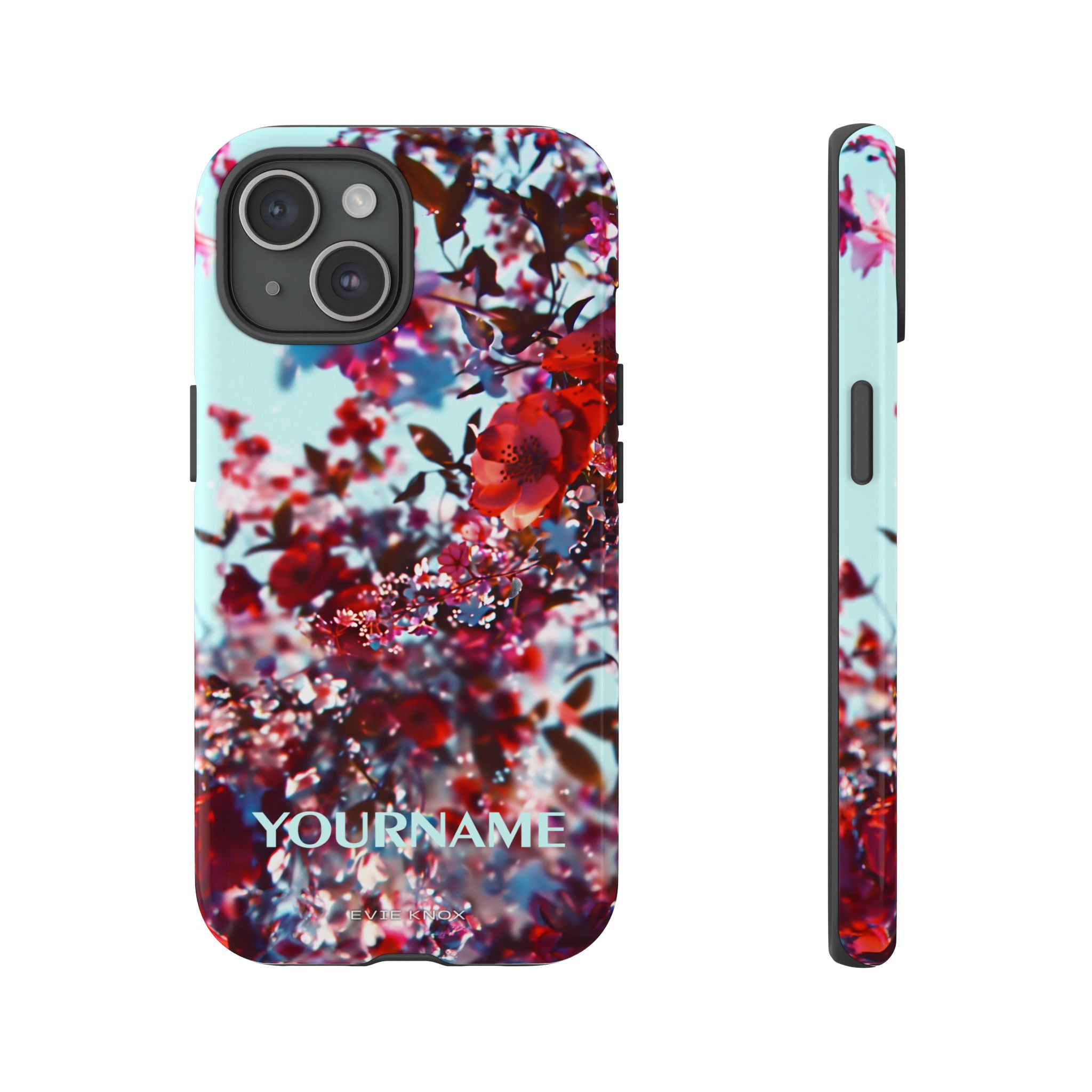 Red Cherry Blossom Floral Tough iPhone Case — Customizable Protective Cover