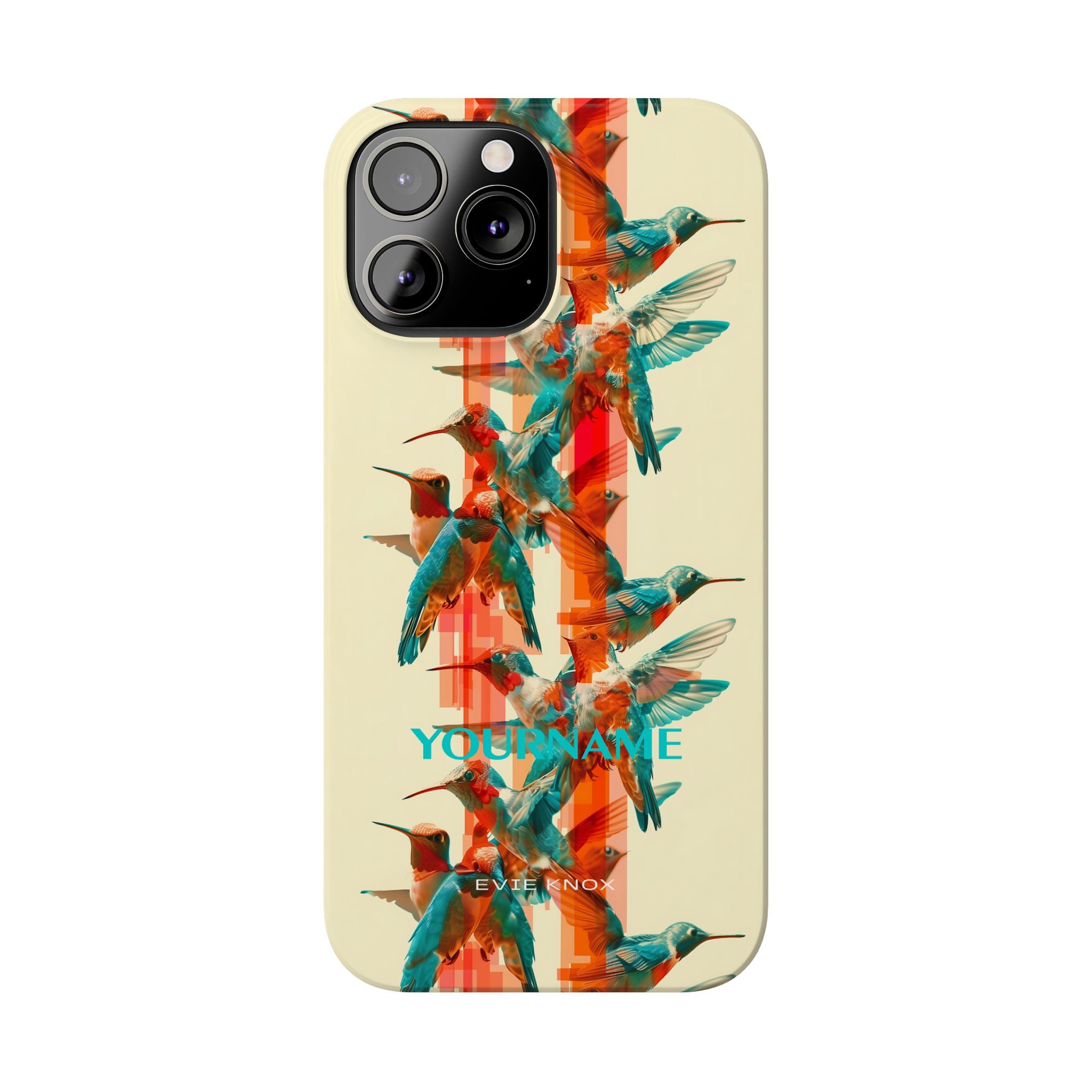 Hummingbird Stripe Slim Phone Case — Retro Teal & Coral Protective Cover