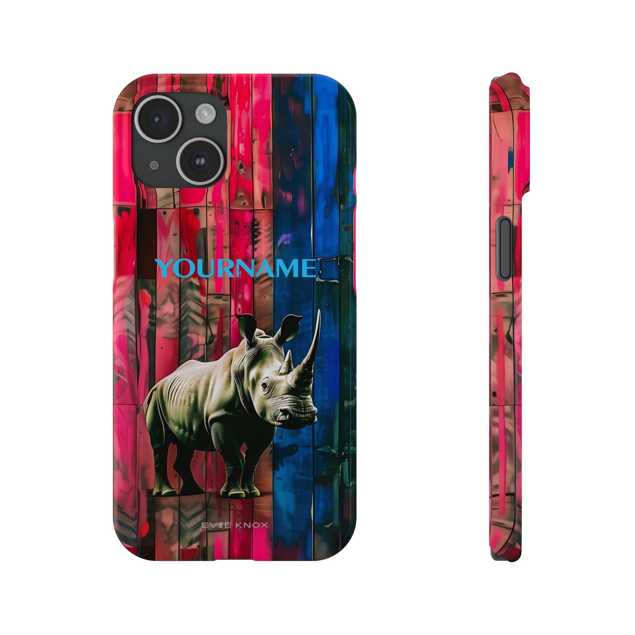Rhino Pattern Slim Phone Case — Customized Colorful Wood Plank Design