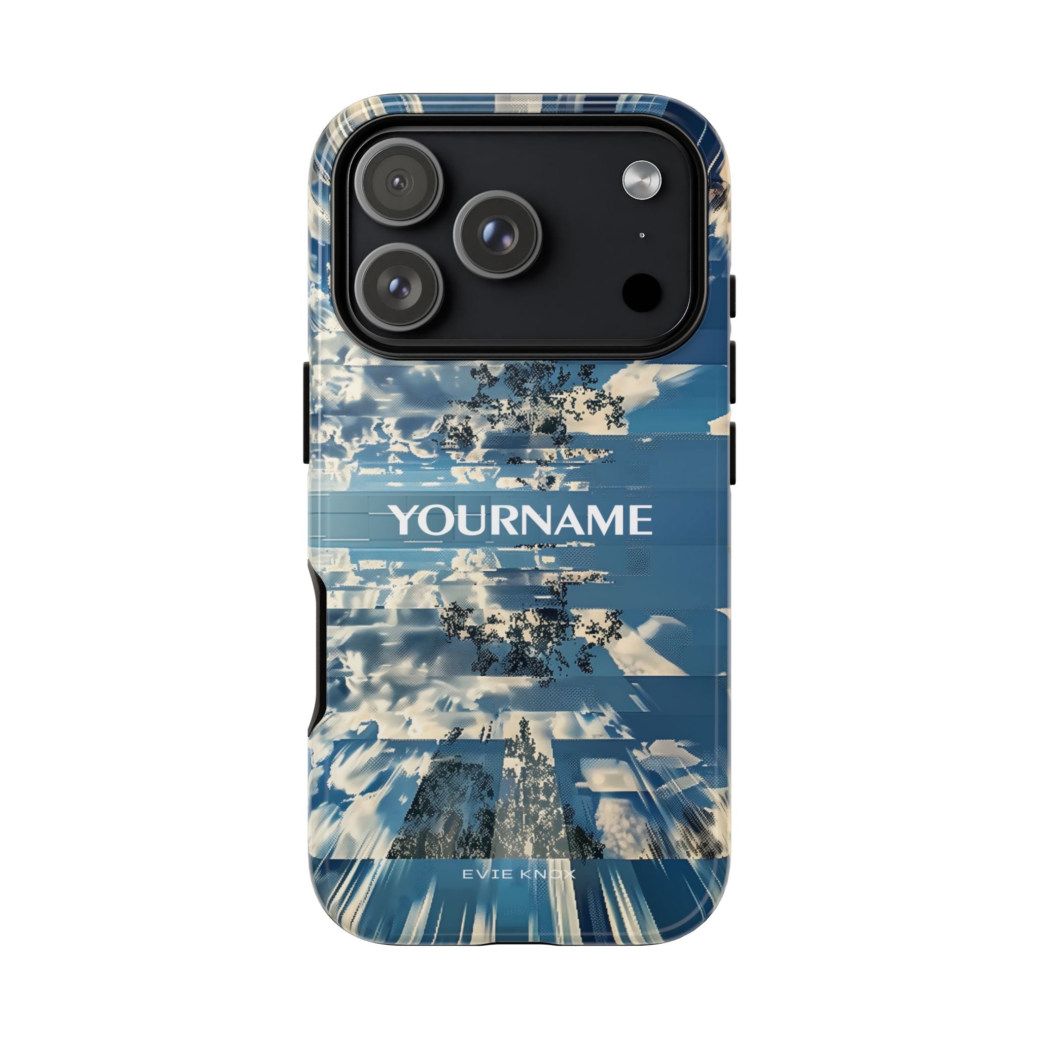 Abstract Prismatic Blue Sky Tough Phone Case — Glitch Cloudscape Design