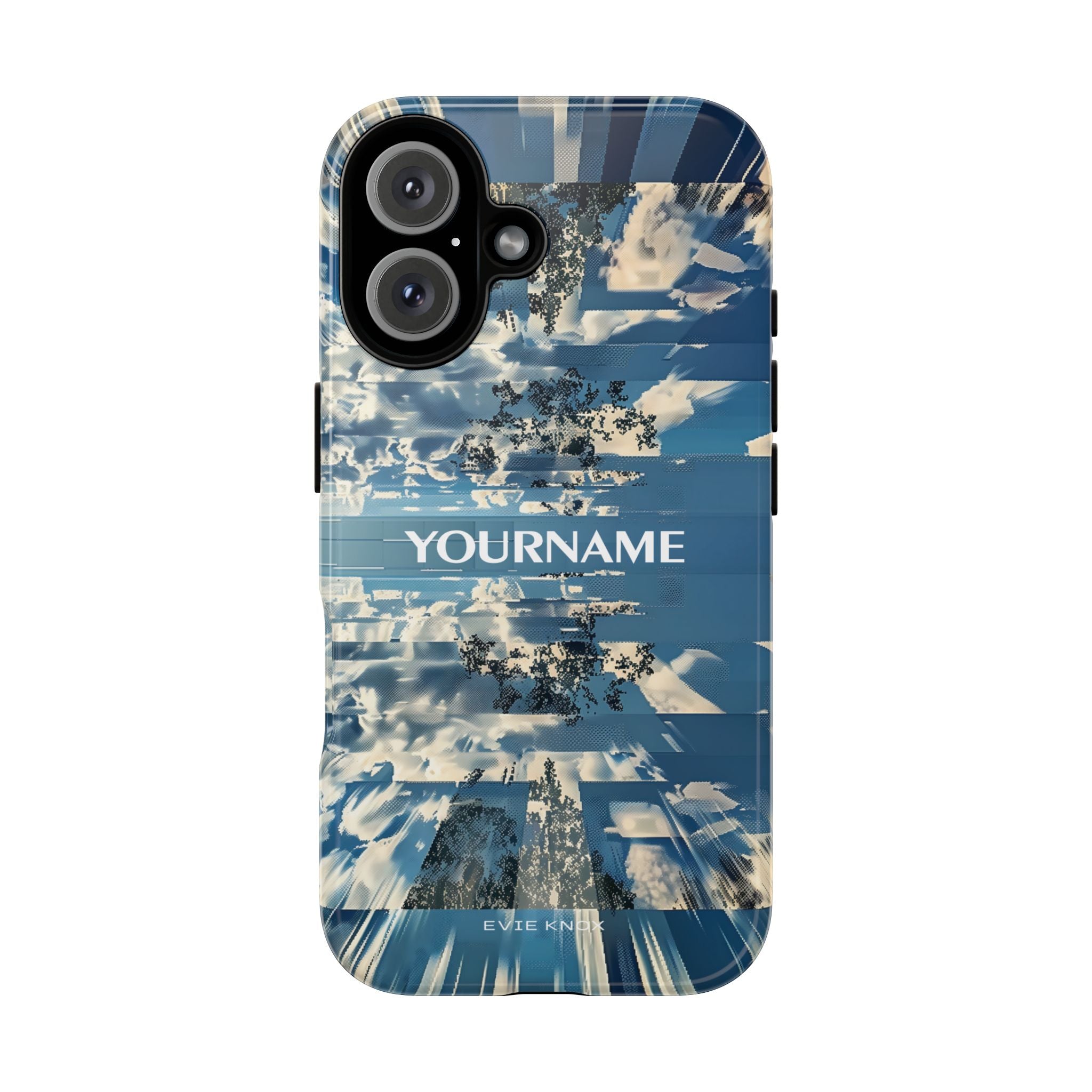 Abstract Prismatic Blue Sky Tough Phone Case — Glitch Cloudscape Design