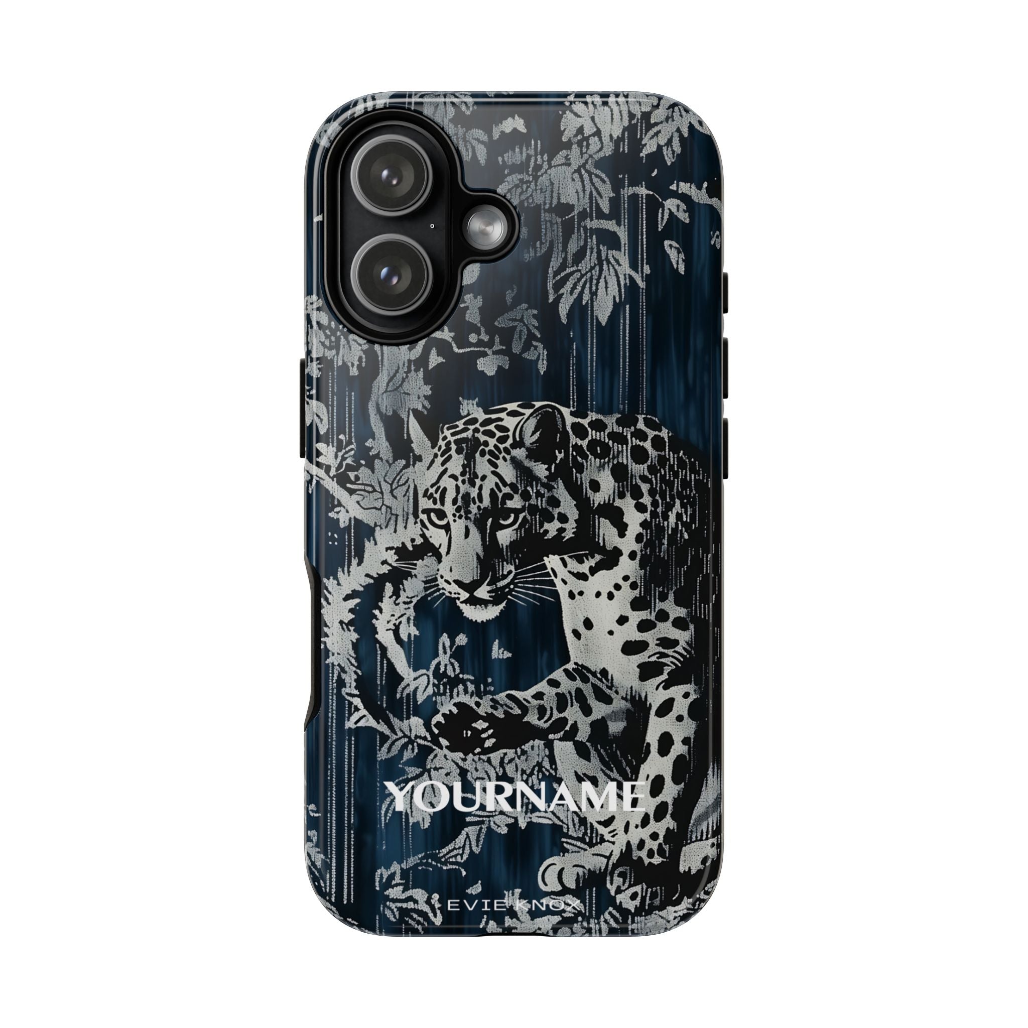 Indigo Leopard Phone Case — Tough Dark Floral iPhone Cover