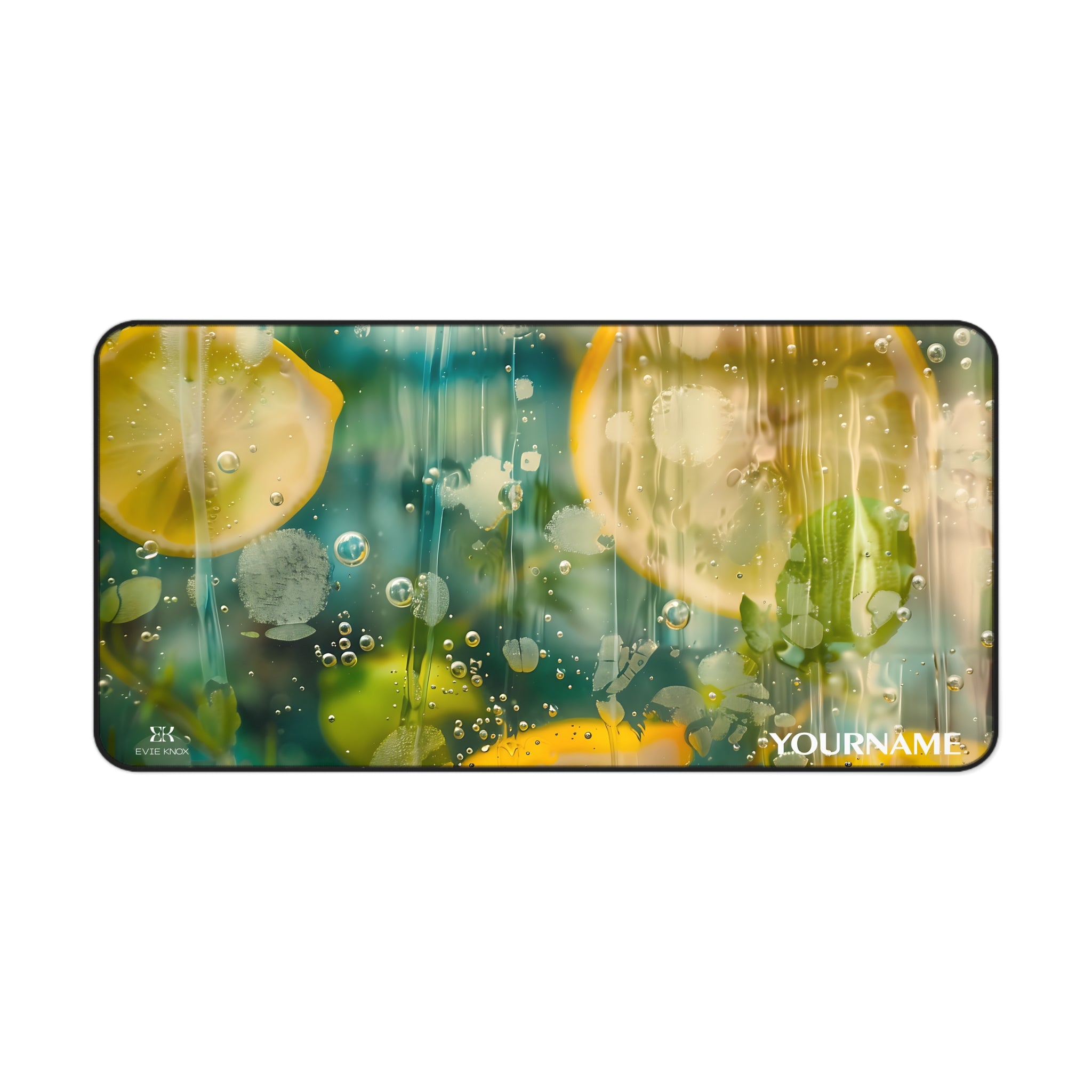 Citrus Bubbles Desk Mat — Vibrant Lemon & Water Droplet Mouse Pad