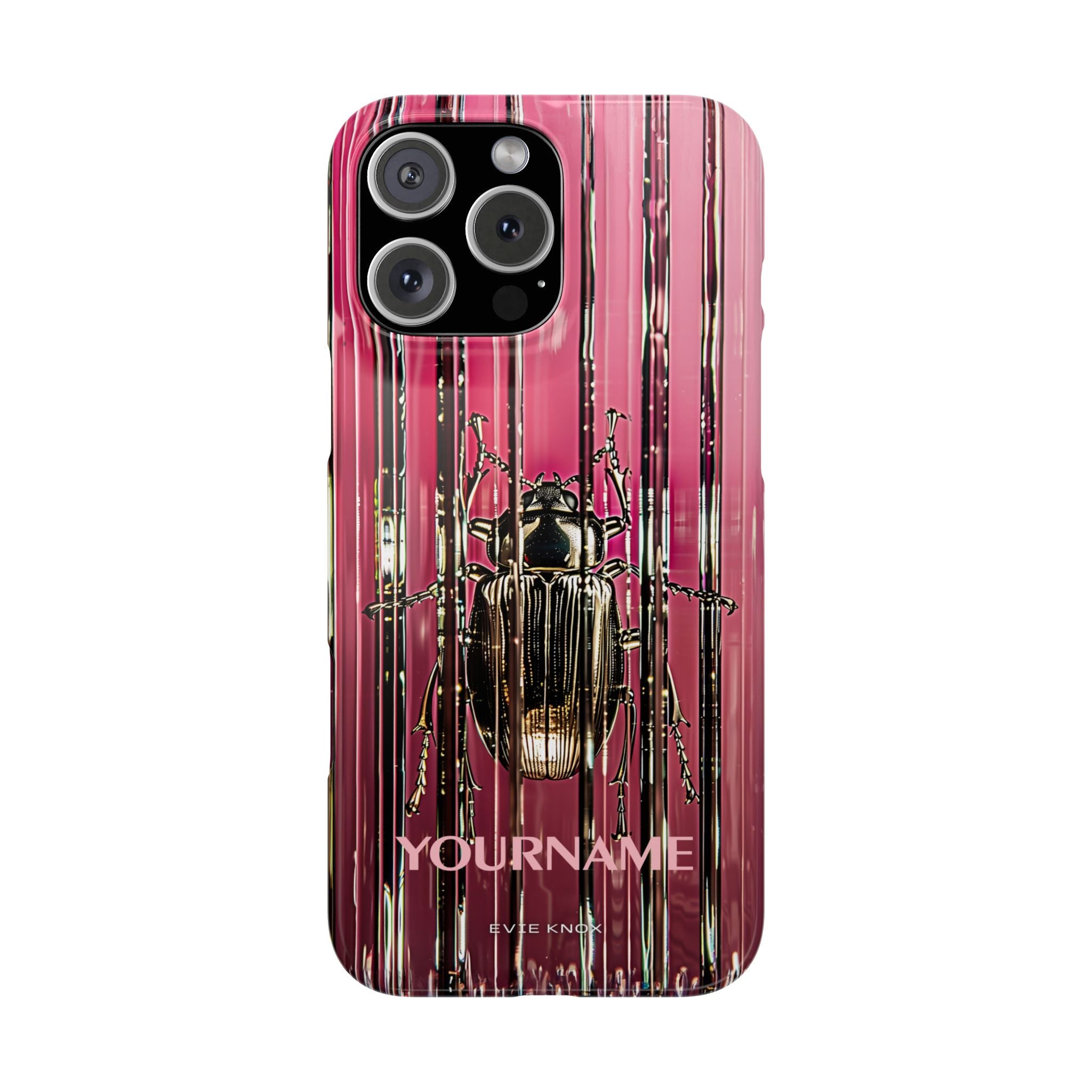 Pink Silver Beetle In Art Glass Slim iPhone Case — Personalized Phone Cover