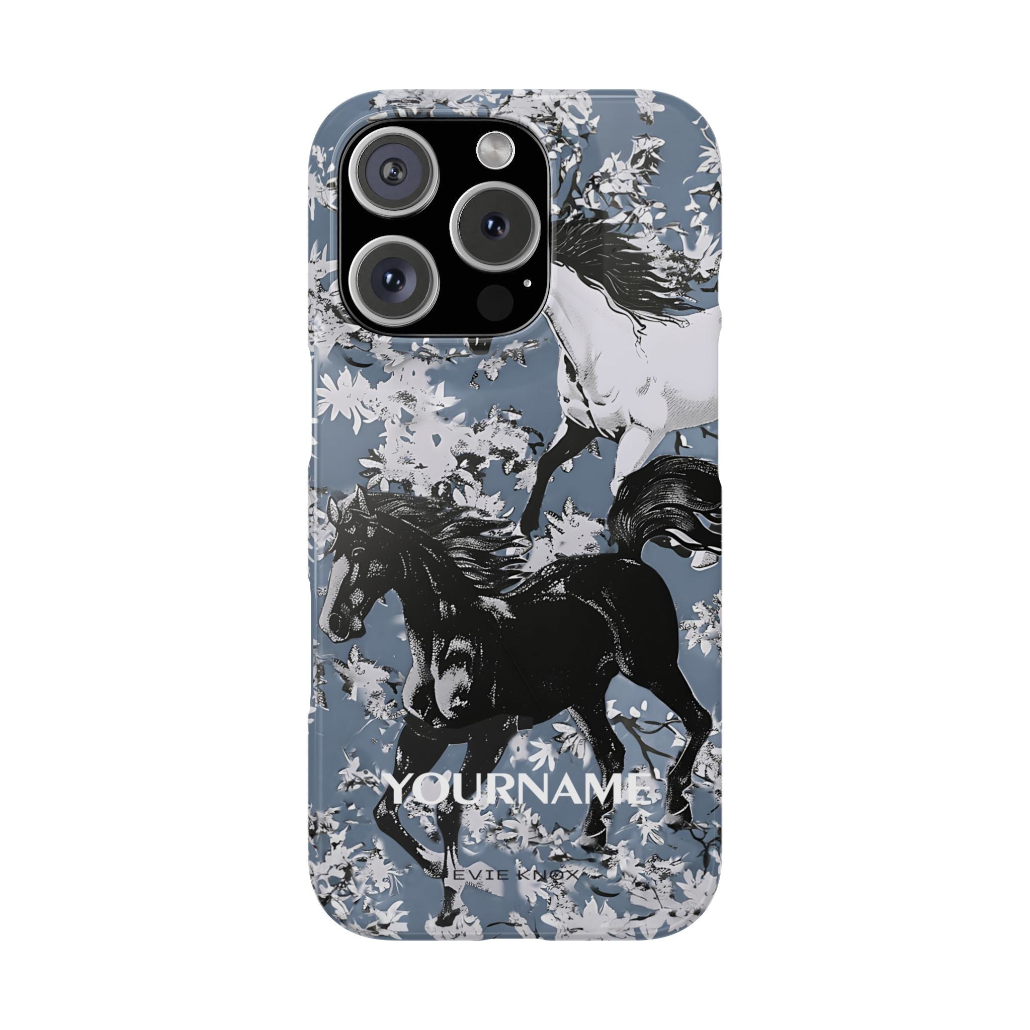Horses on Dusty Blue Floral Pattern Slim Phone Case - Personalizable iPhone Case