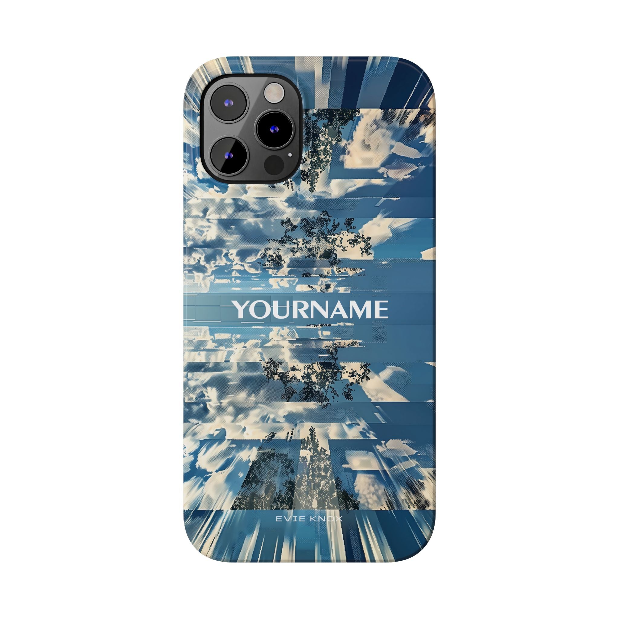 Abstract Prismatic Blue Sky Slim Phone Case — Glitch Cloudscape Design