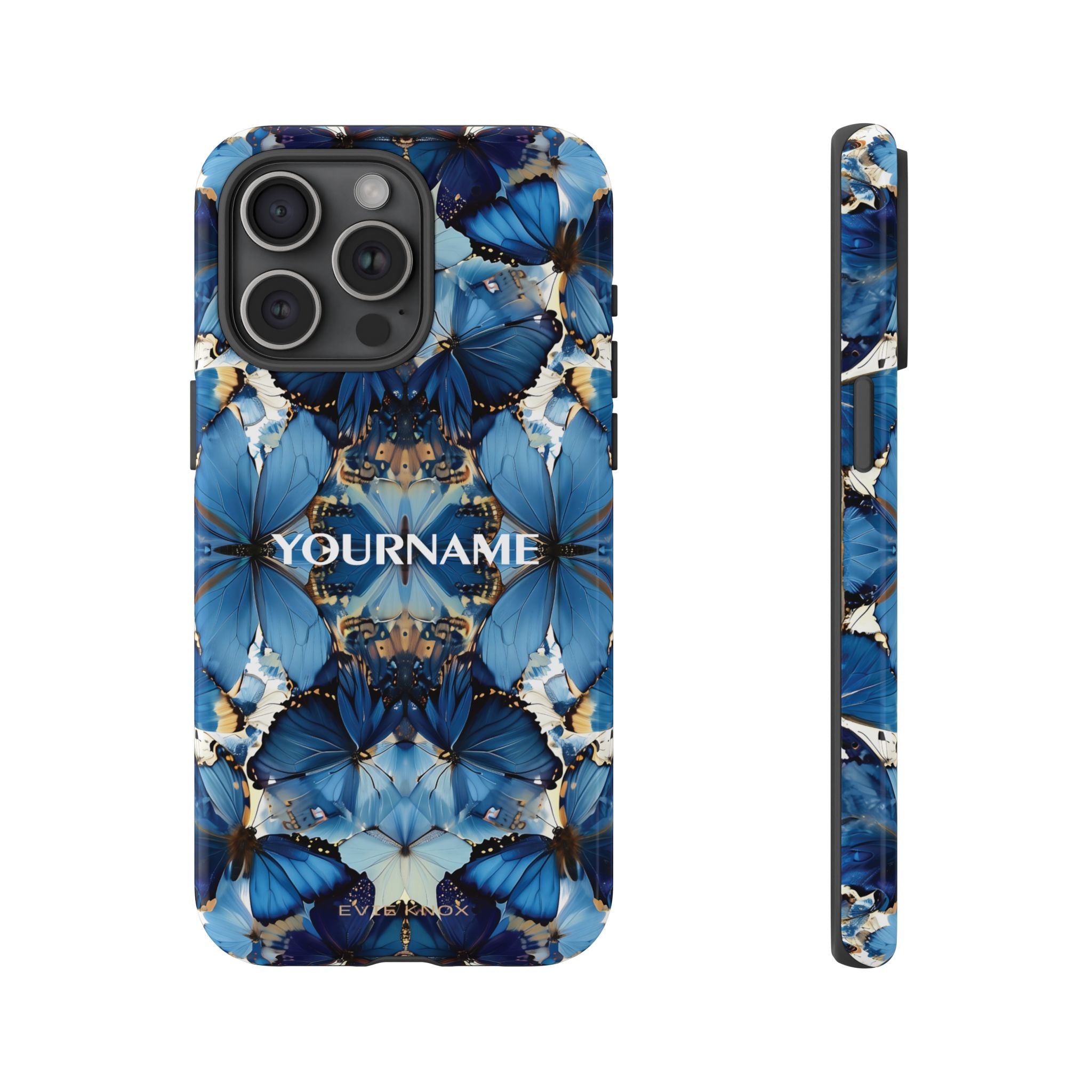 Blue Butterfly Phone Case — Personalized Tough Case with Kaleidoscope Design