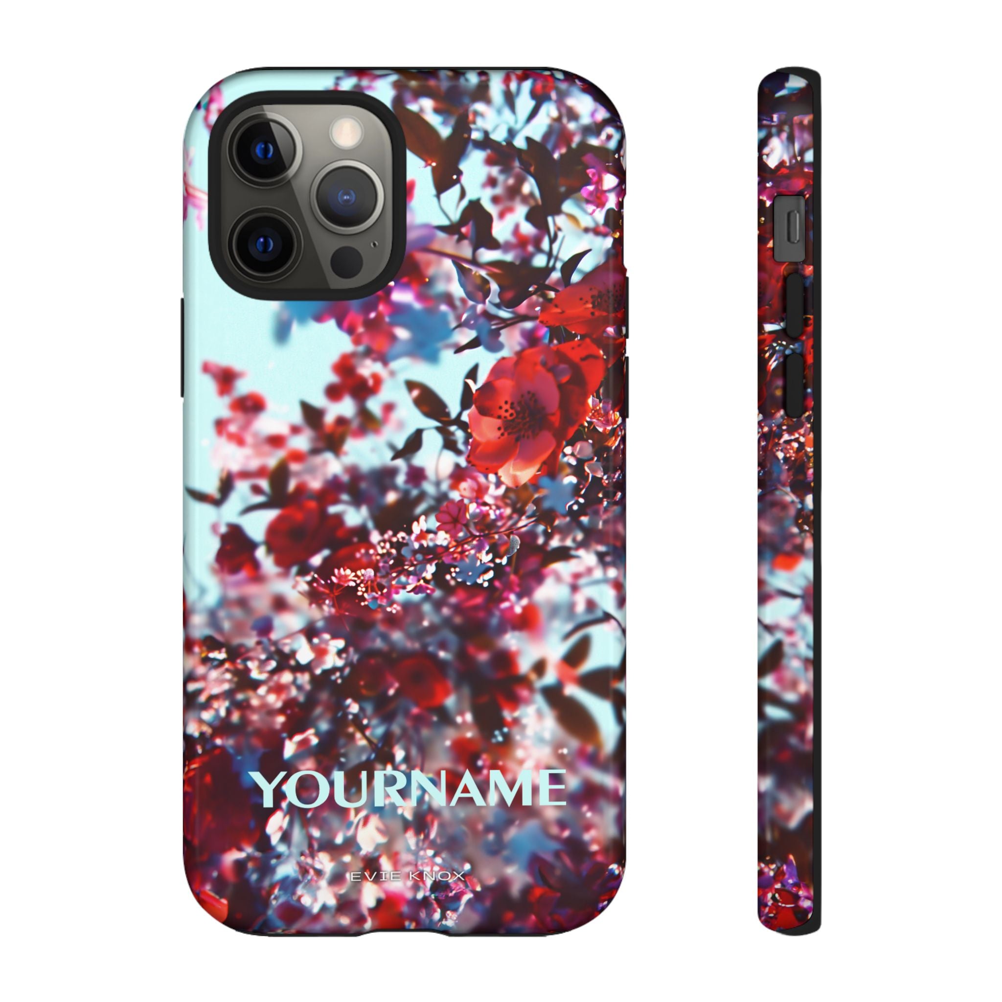 Red Cherry Blossom Floral Tough iPhone Case — Customizable Protective Cover