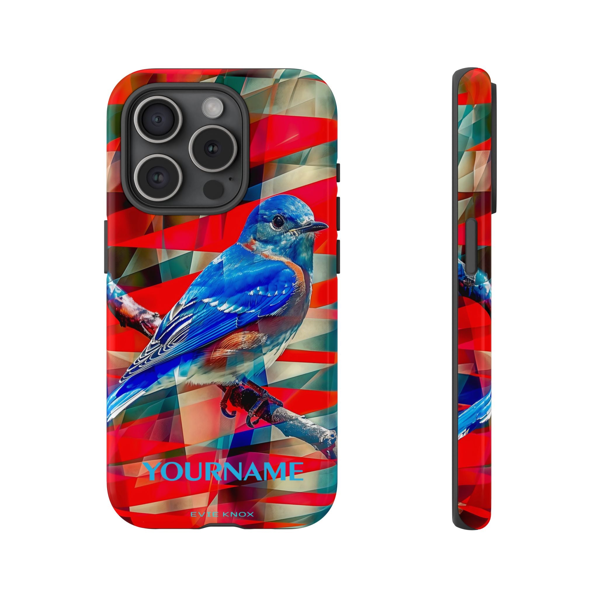 Bluebird Tough Phone Case — Vibrant Geometric Nature Design