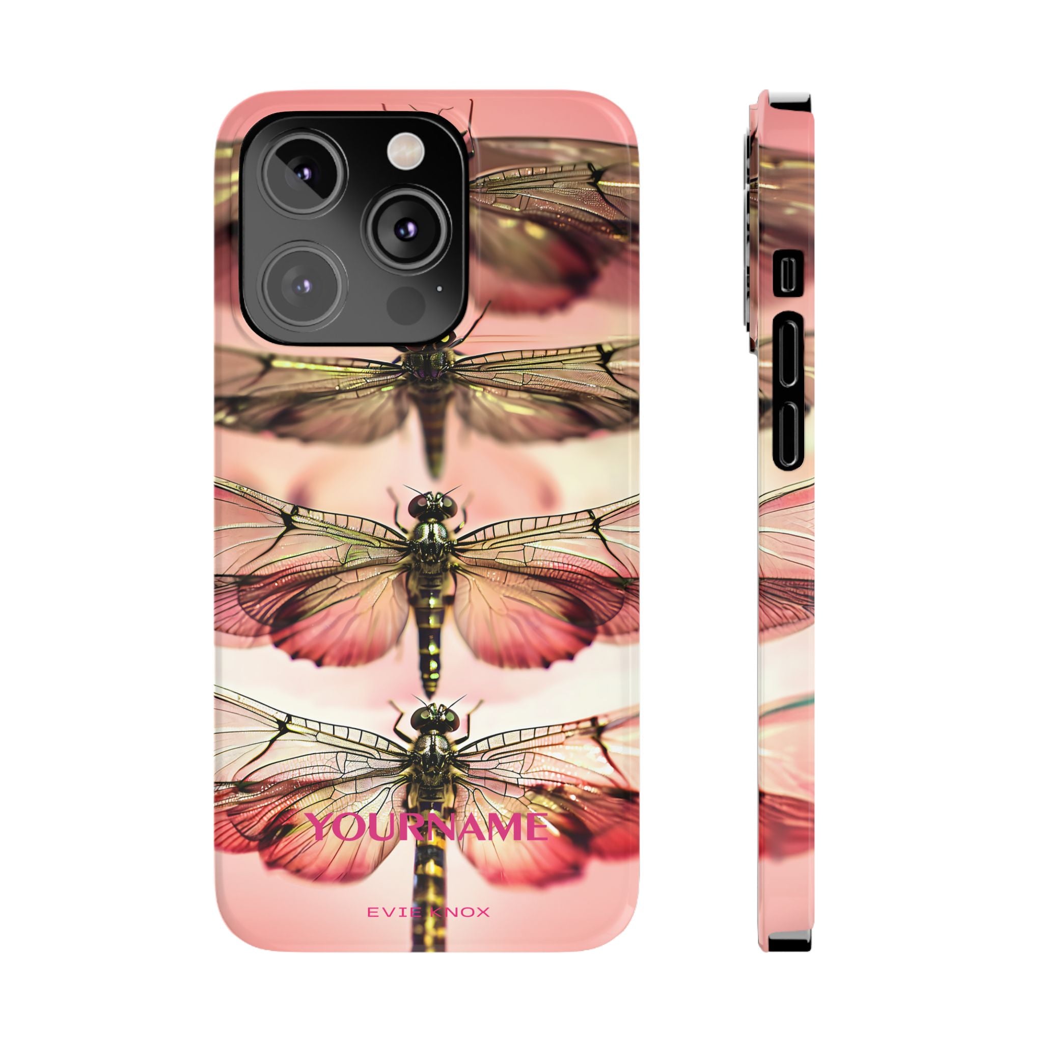 Dragonfly Array Slim Phone Case — Pink Floral Insect Art Protective Cover