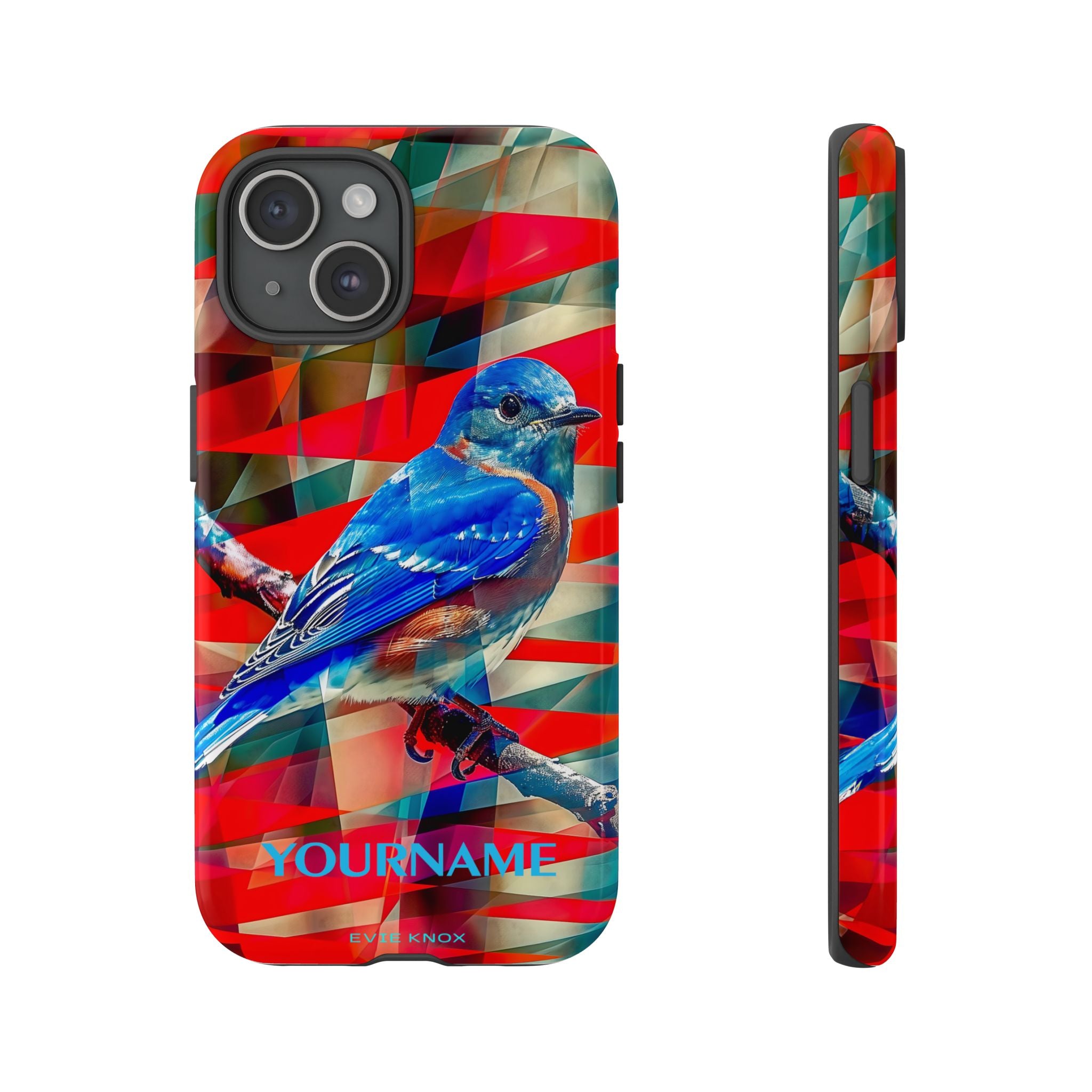 Bluebird Tough Phone Case — Vibrant Geometric Nature Design
