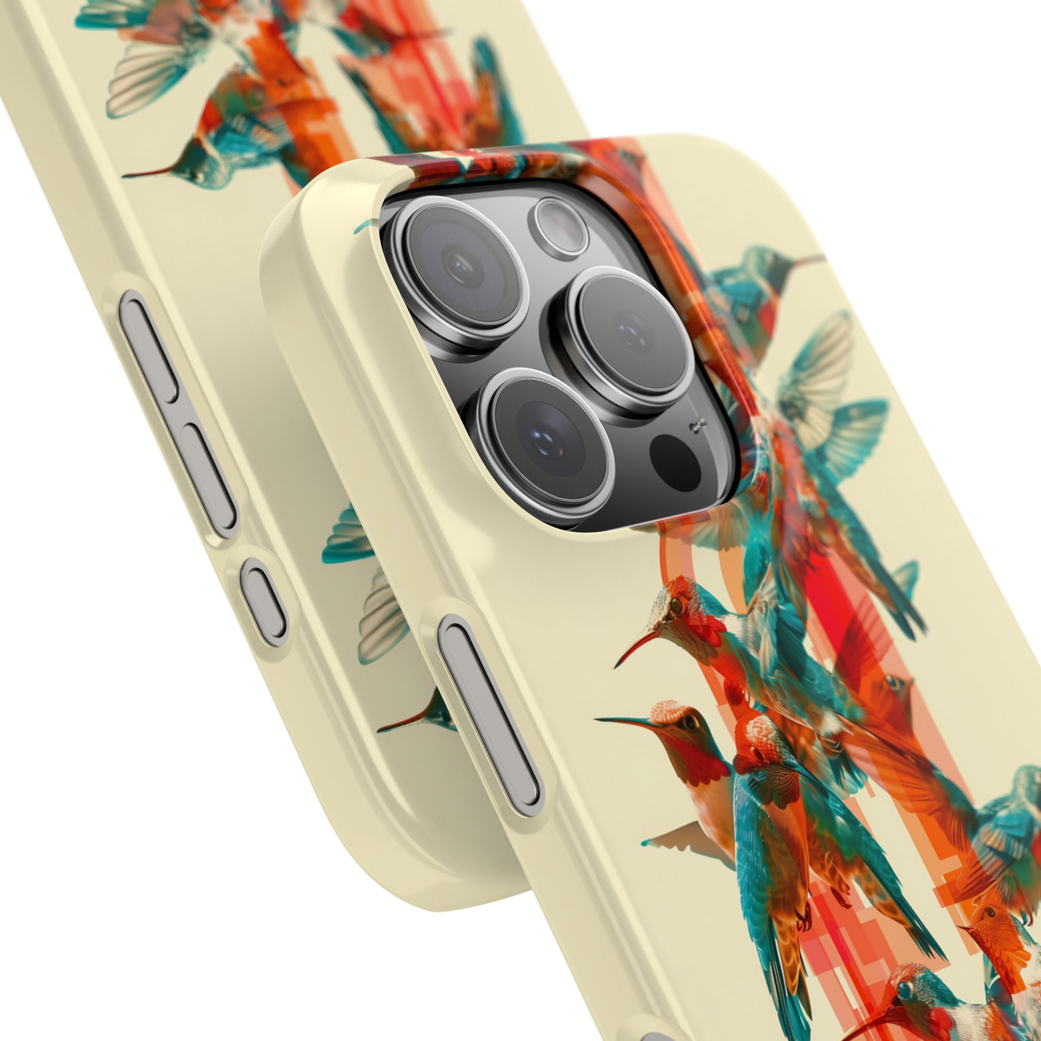 Hummingbird Stripe Slim Phone Case — Retro Teal & Coral Protective Cover
