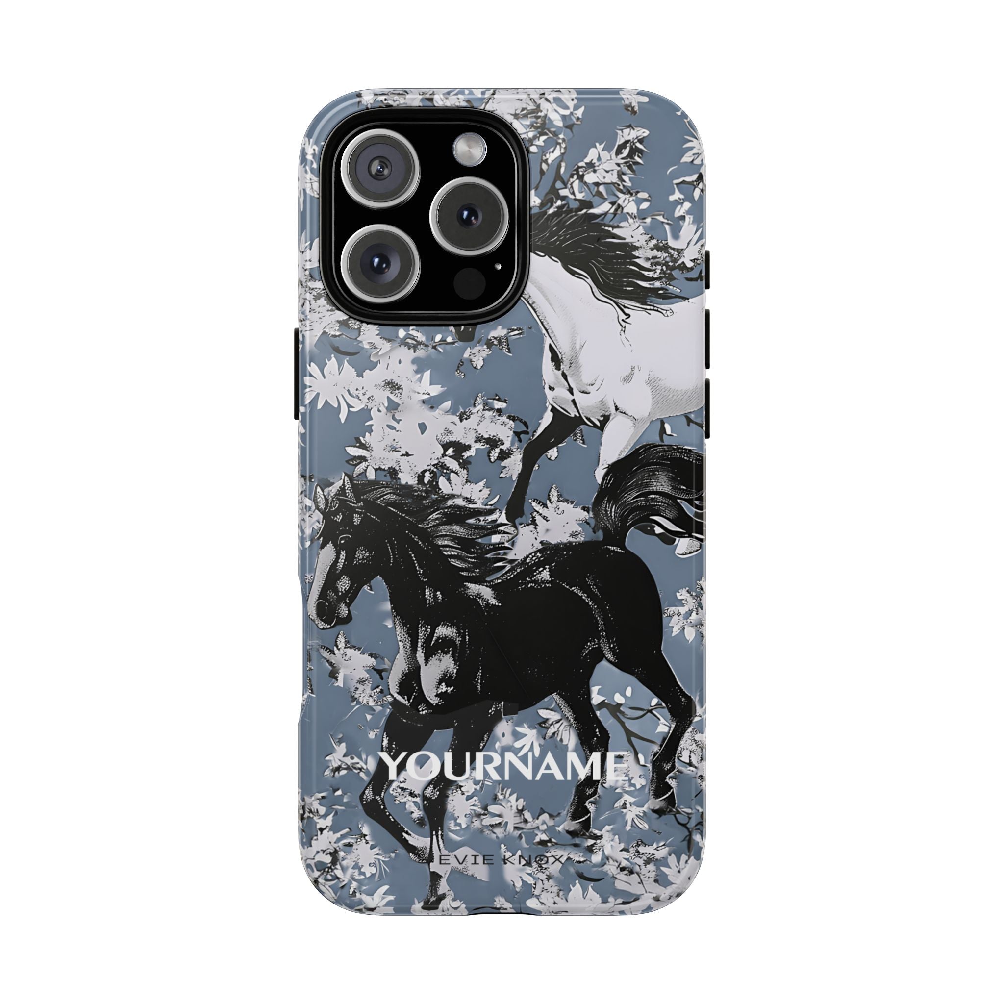 Horses on Dusty Blue Floral Pattern Tough Phone Case - Personalizable iPhone Case