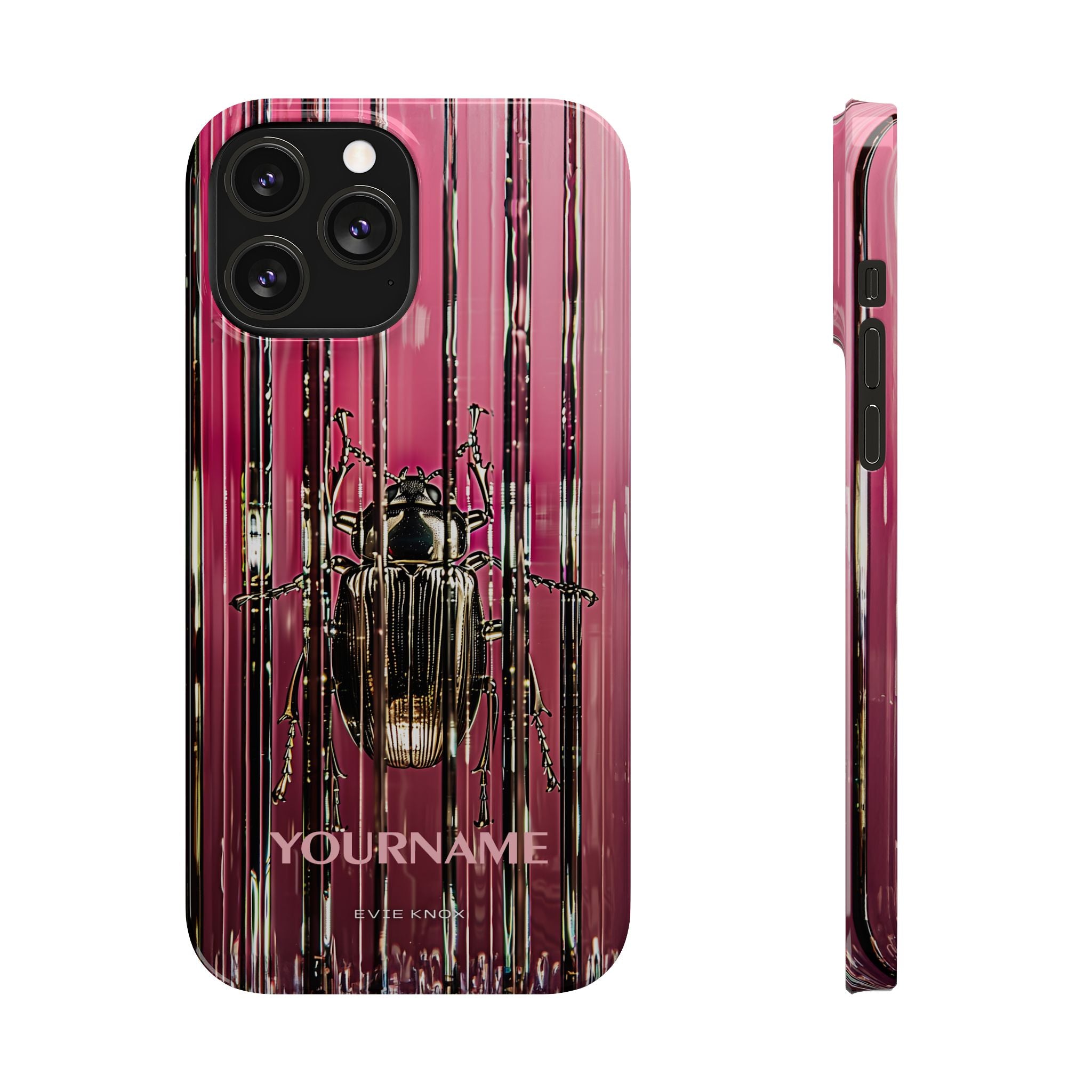 Pink Silver Beetle In Art Glass Slim iPhone Case — Personalized Phone Cover